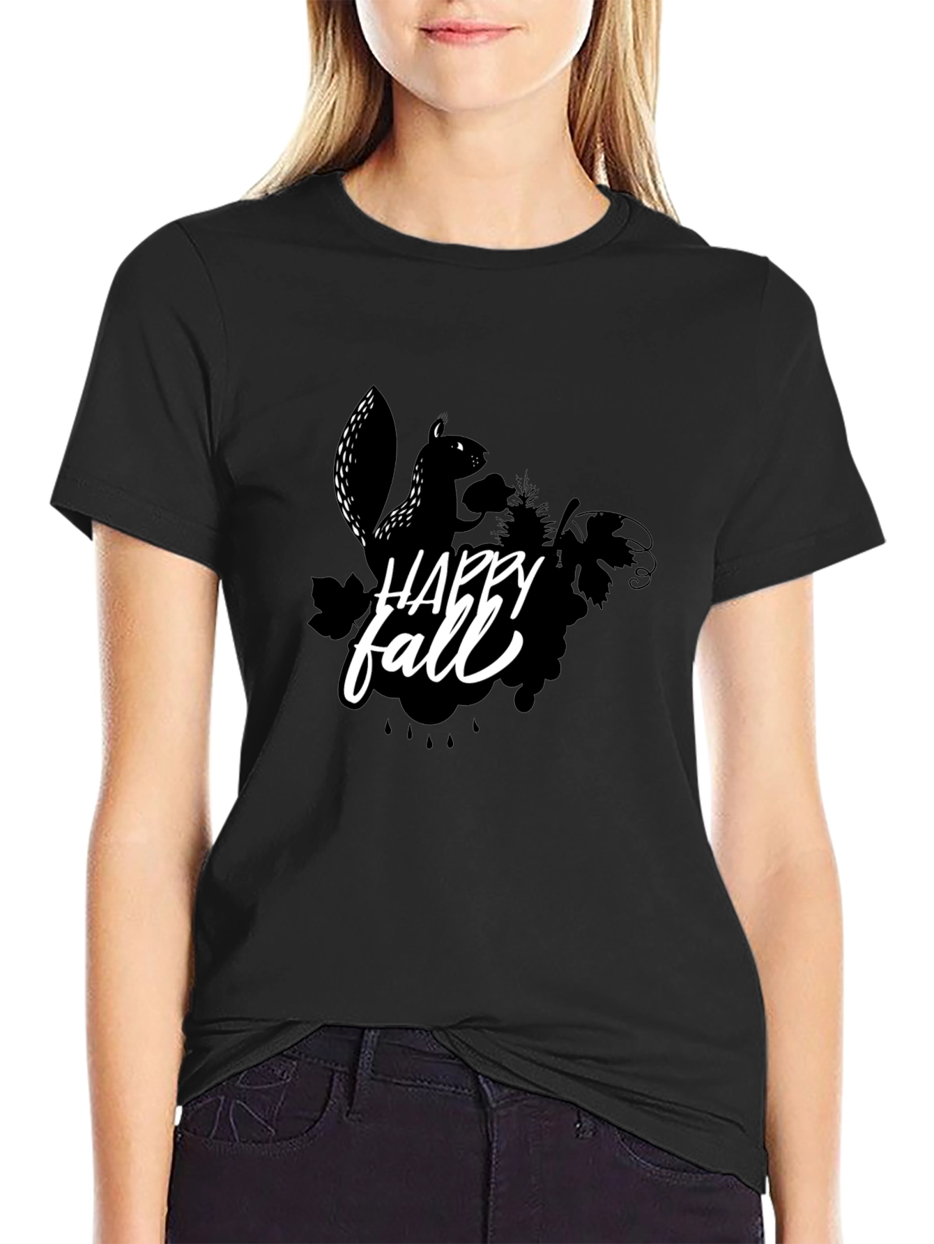 Happy Fall Squirrel Black T-Shirt