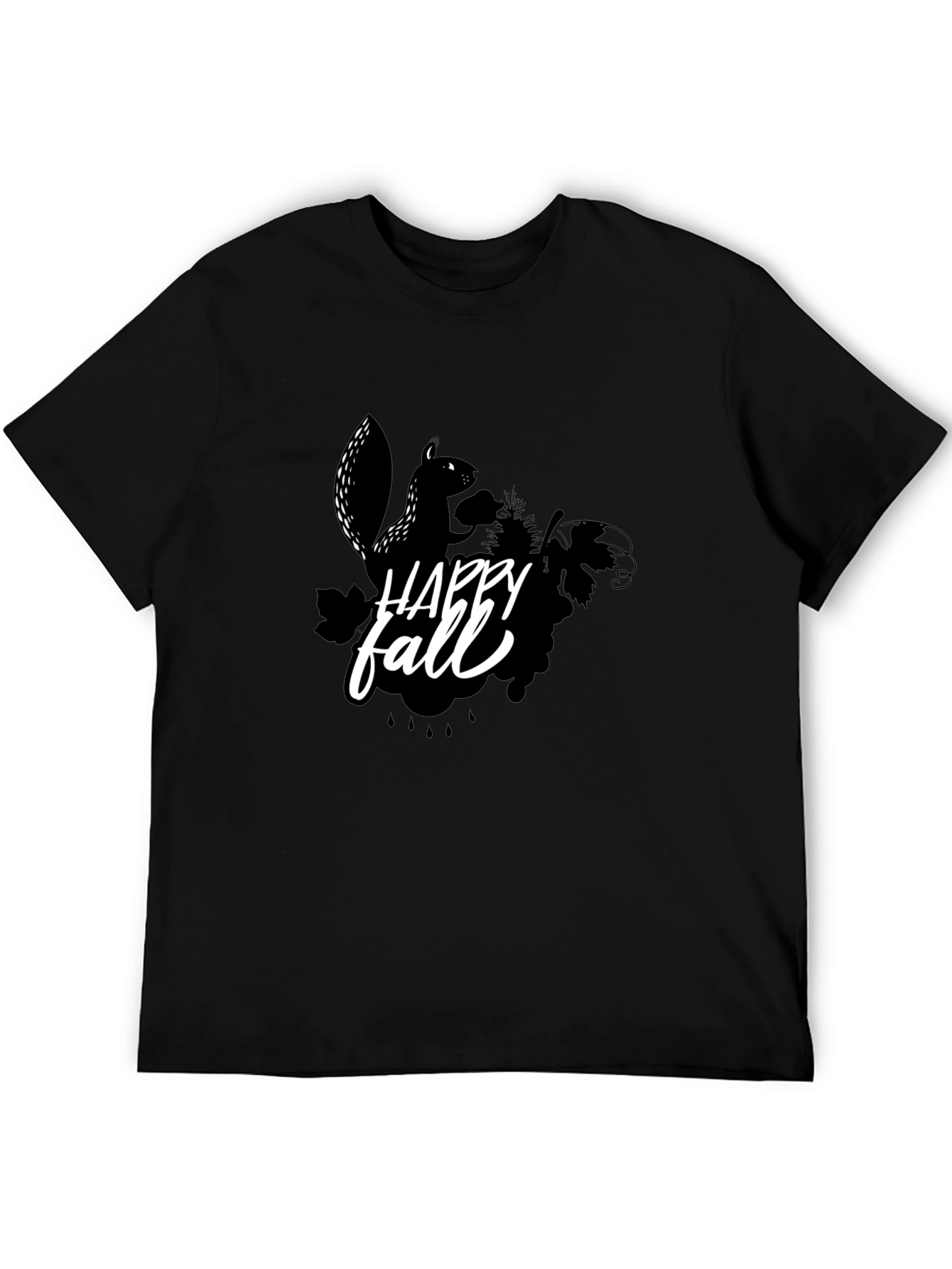 Happy Fall Squirrel Black T-Shirt