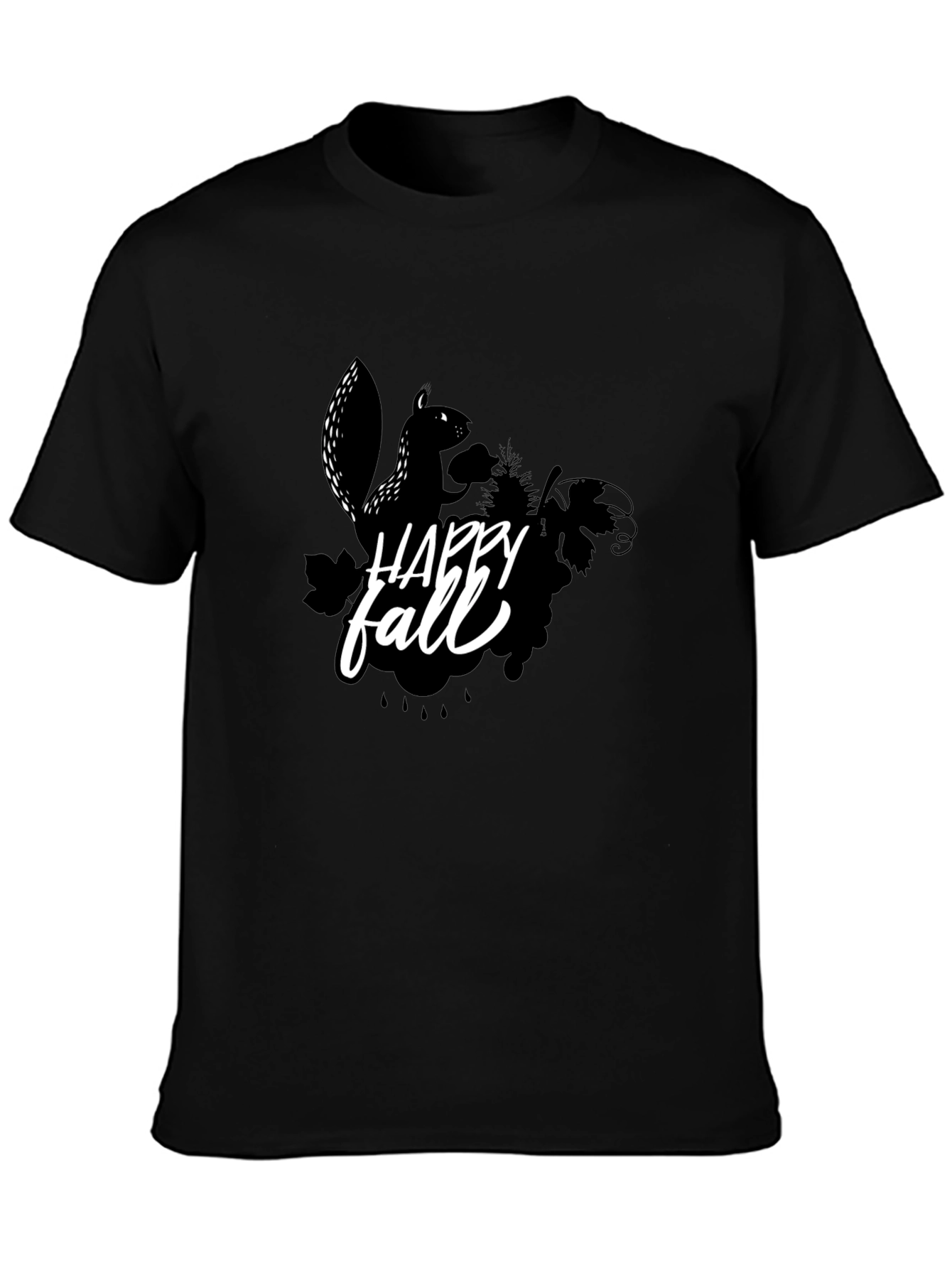 Happy Fall Squirrel Black T-Shirt