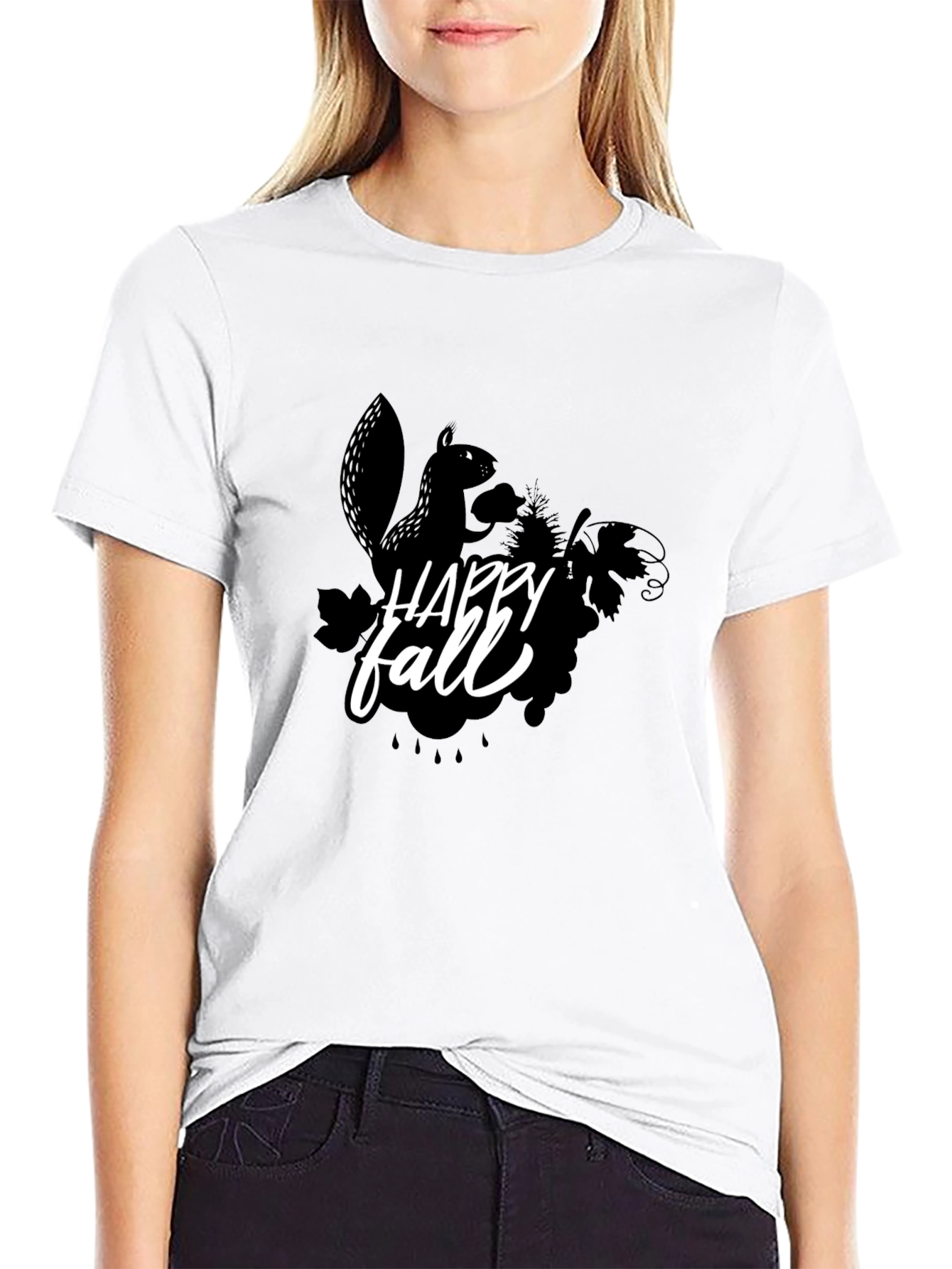 Happy Fall Squirrel Black T-Shirt
