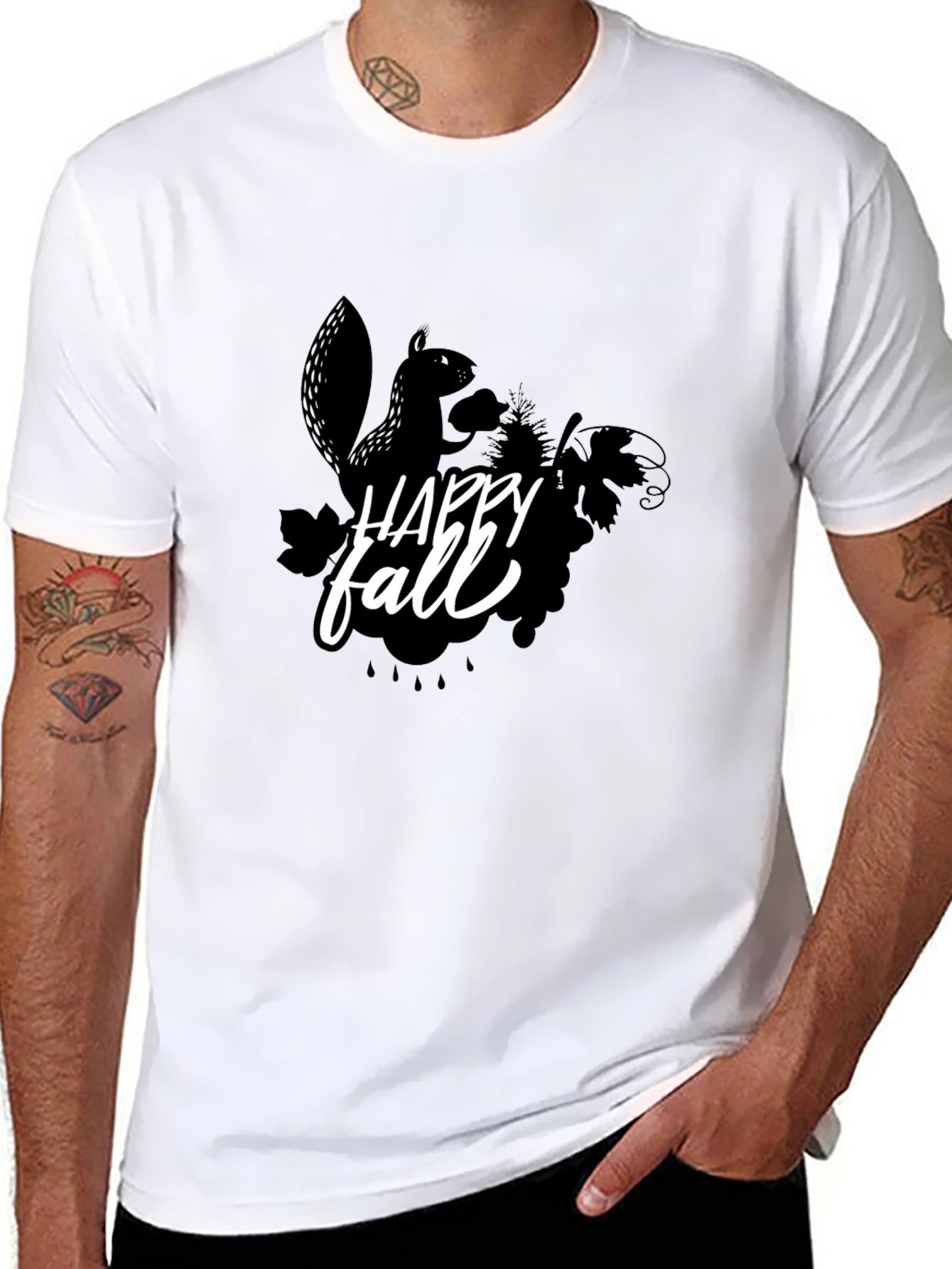 Happy Fall Squirrel Black T-Shirt