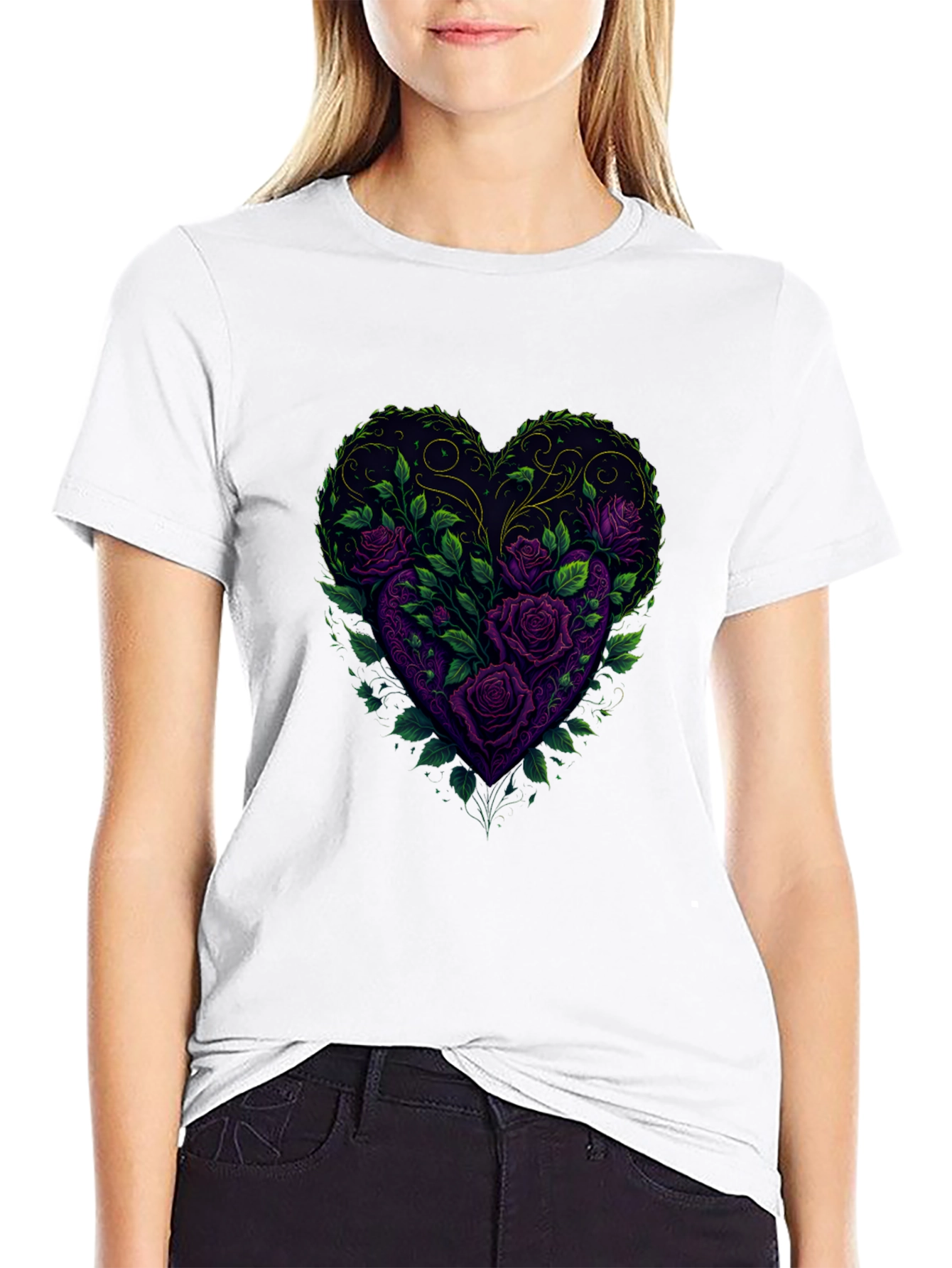 Rose Heart Graphic Tee - Romantic Floral Design