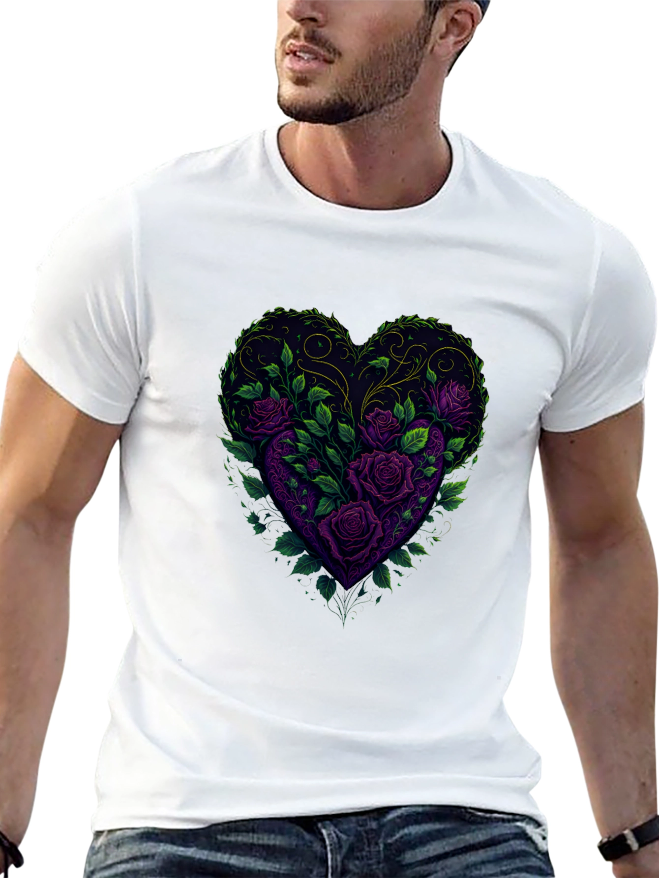 Rose Heart Graphic Tee - Romantic Floral Design