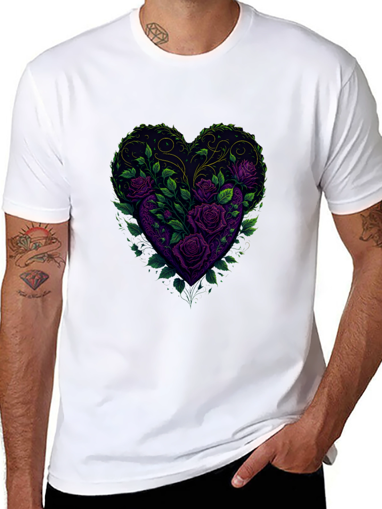 Rose Heart Graphic Tee - Romantic Floral Design
