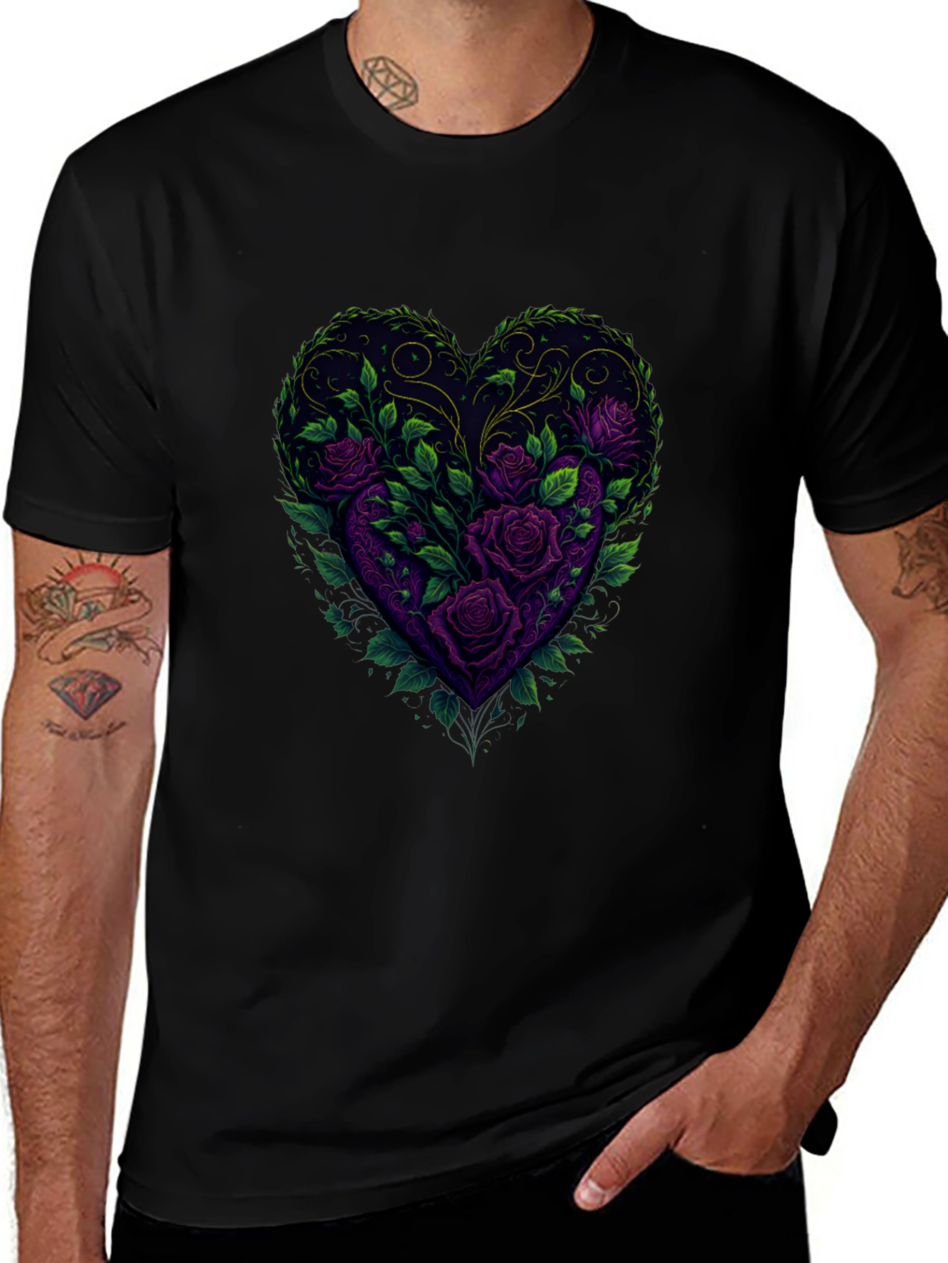 Rose Heart Graphic Tee - Romantic Floral Design