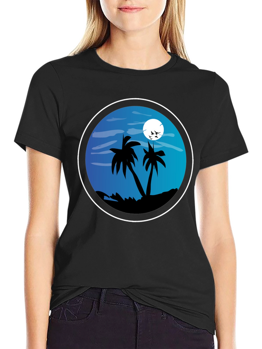 Tropical Beach T-Shirt - Night Palm Tree Design