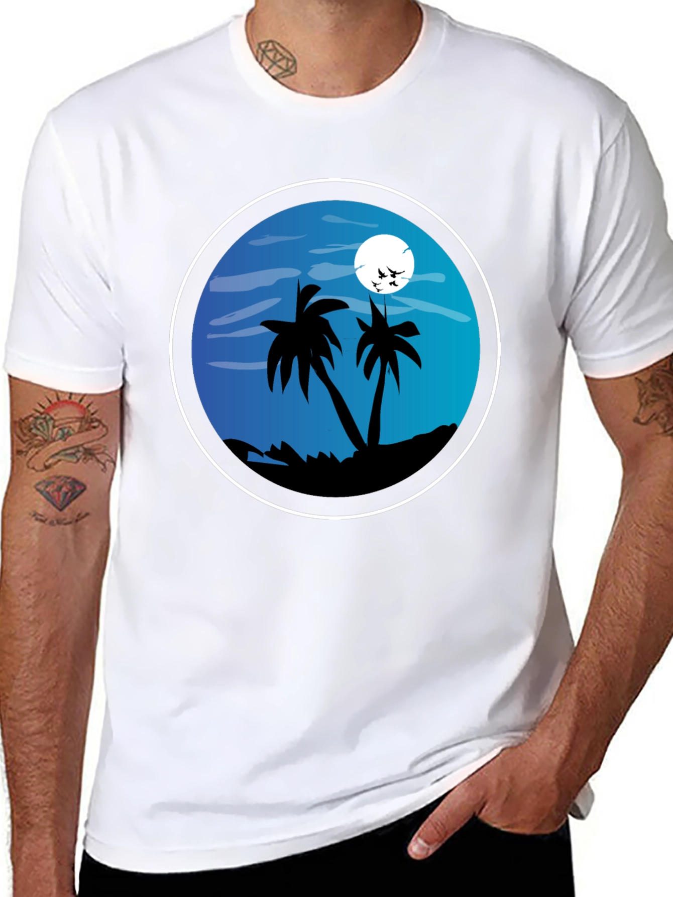 Tropical Beach T-Shirt - Night Palm Tree Design