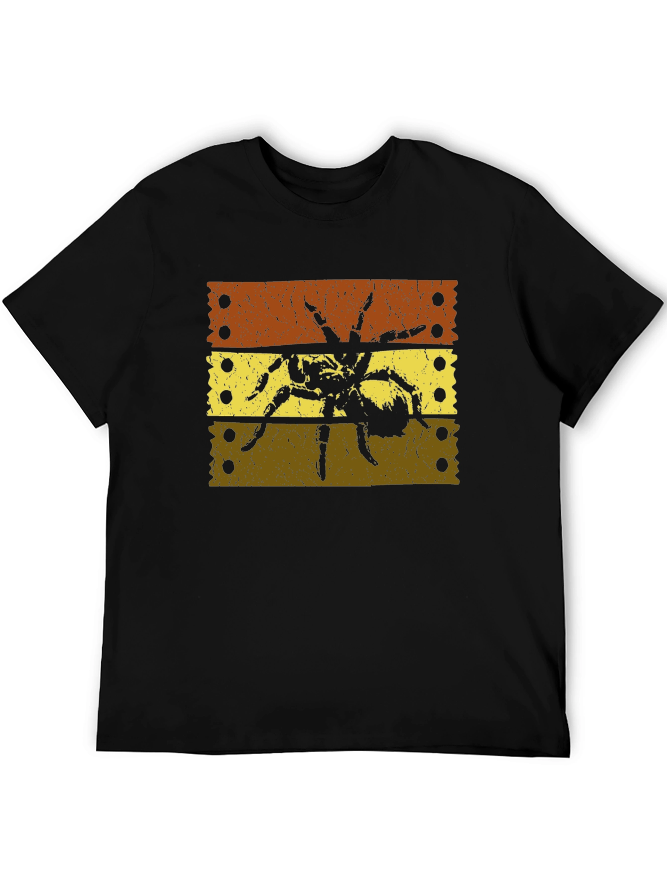 Striped Tarantula Graphic Tee - Soft Black Cotton T-Shirt