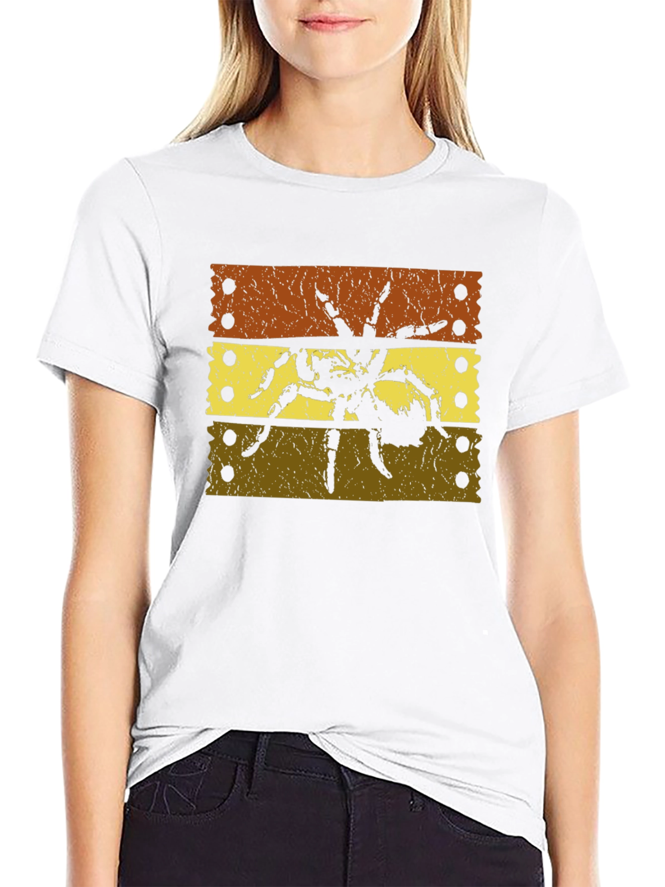 Striped Tarantula Graphic Tee - Soft Black Cotton T-Shirt