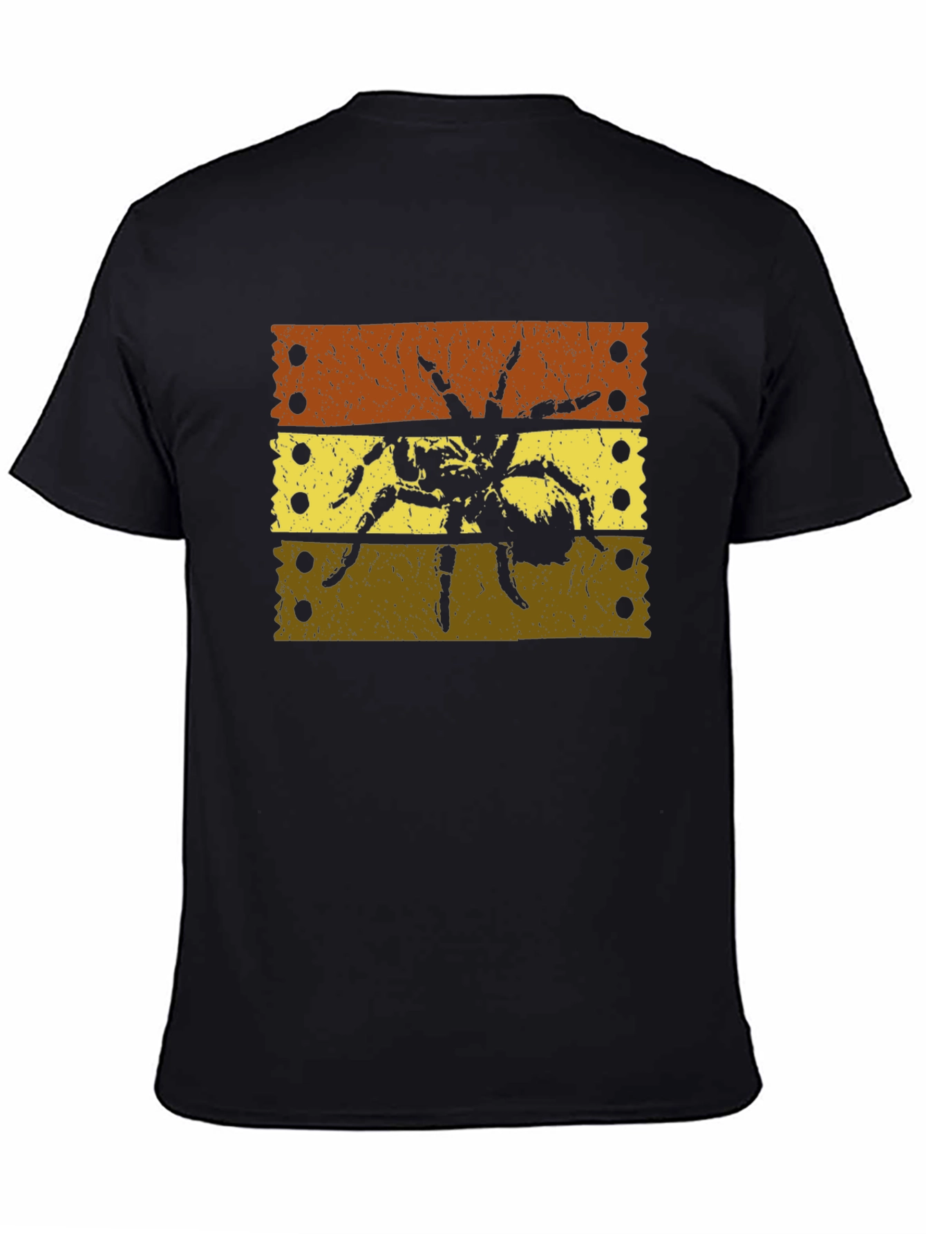 Striped Tarantula Graphic Tee - Soft Black Cotton T-Shirt