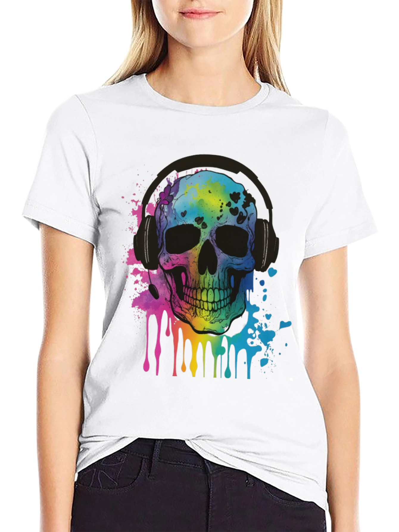 Rainbow Skull Graphic Tee - Music Lovers T-Shirt