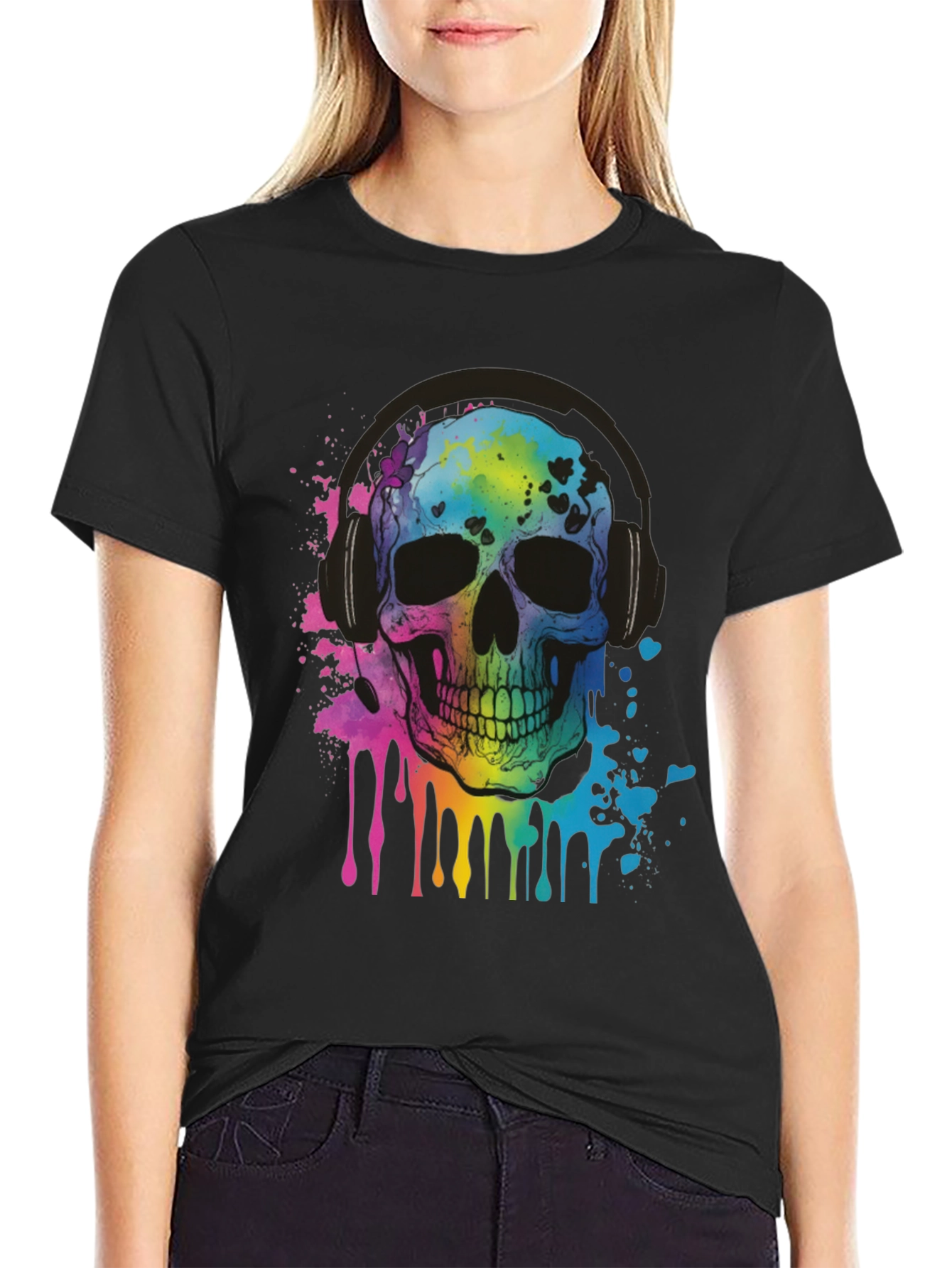 Rainbow Skull Graphic Tee - Music Lovers T-Shirt