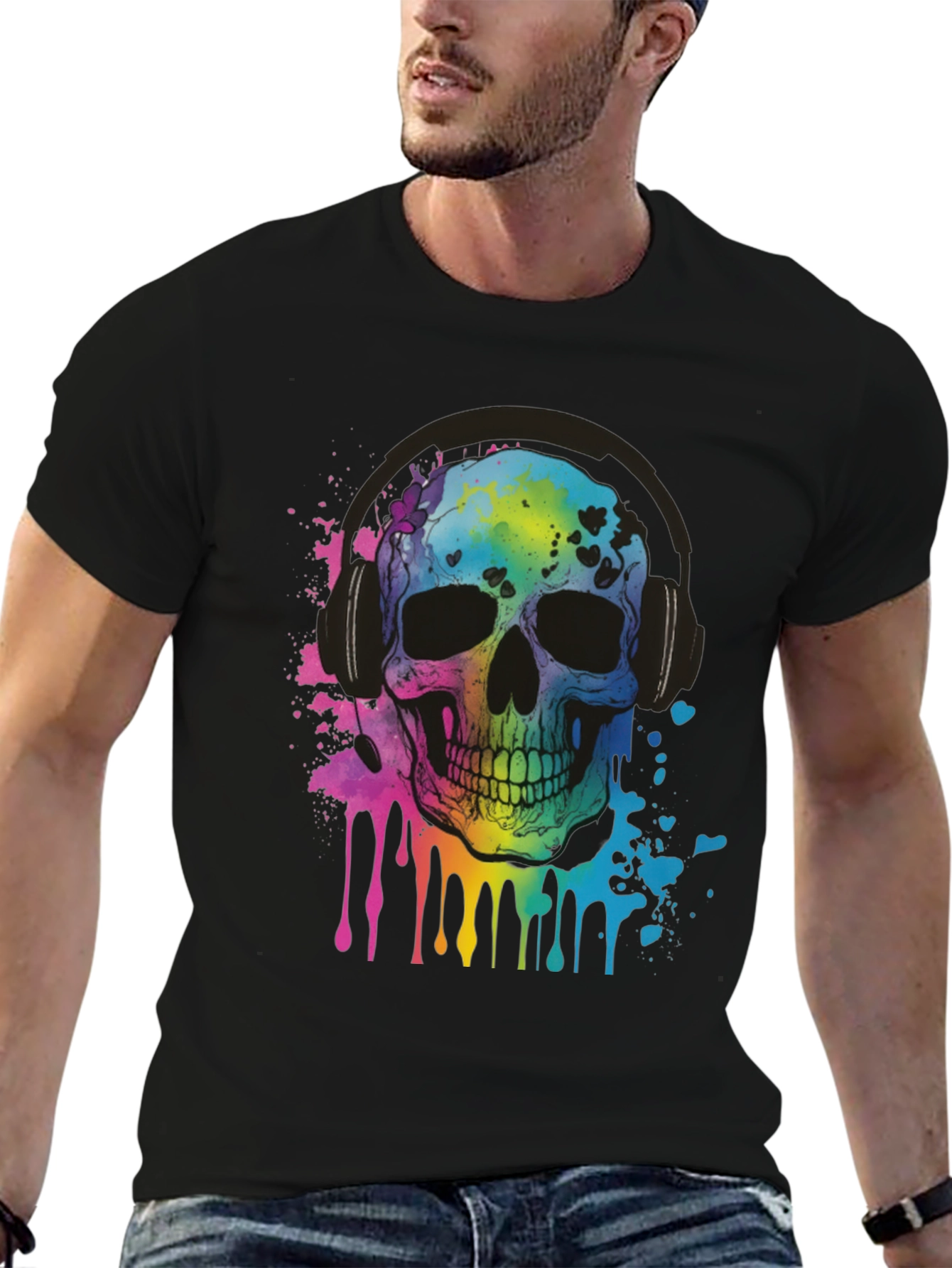 Rainbow Skull Graphic Tee - Music Lovers T-Shirt