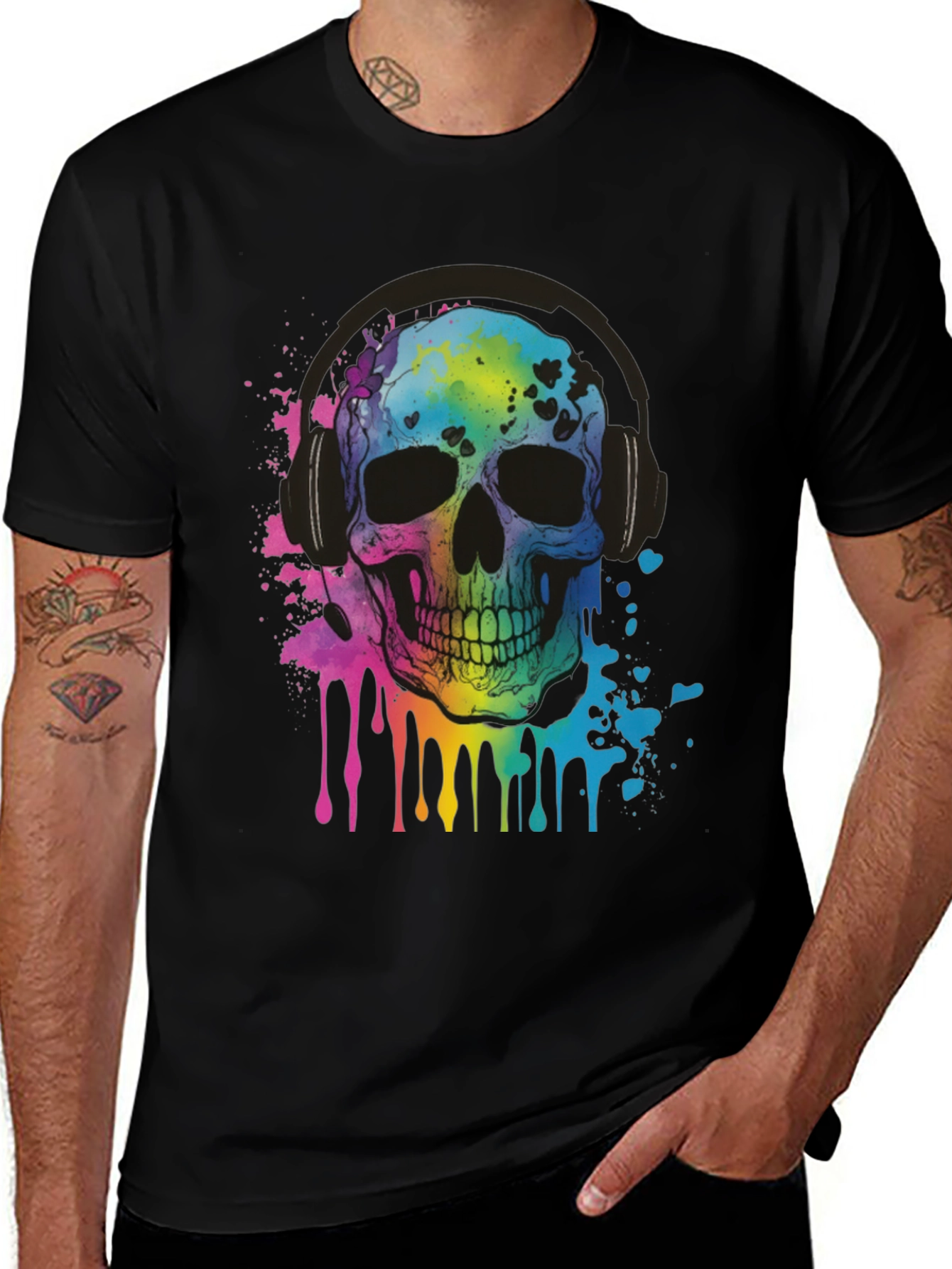 Rainbow Skull Graphic Tee - Music Lovers T-Shirt