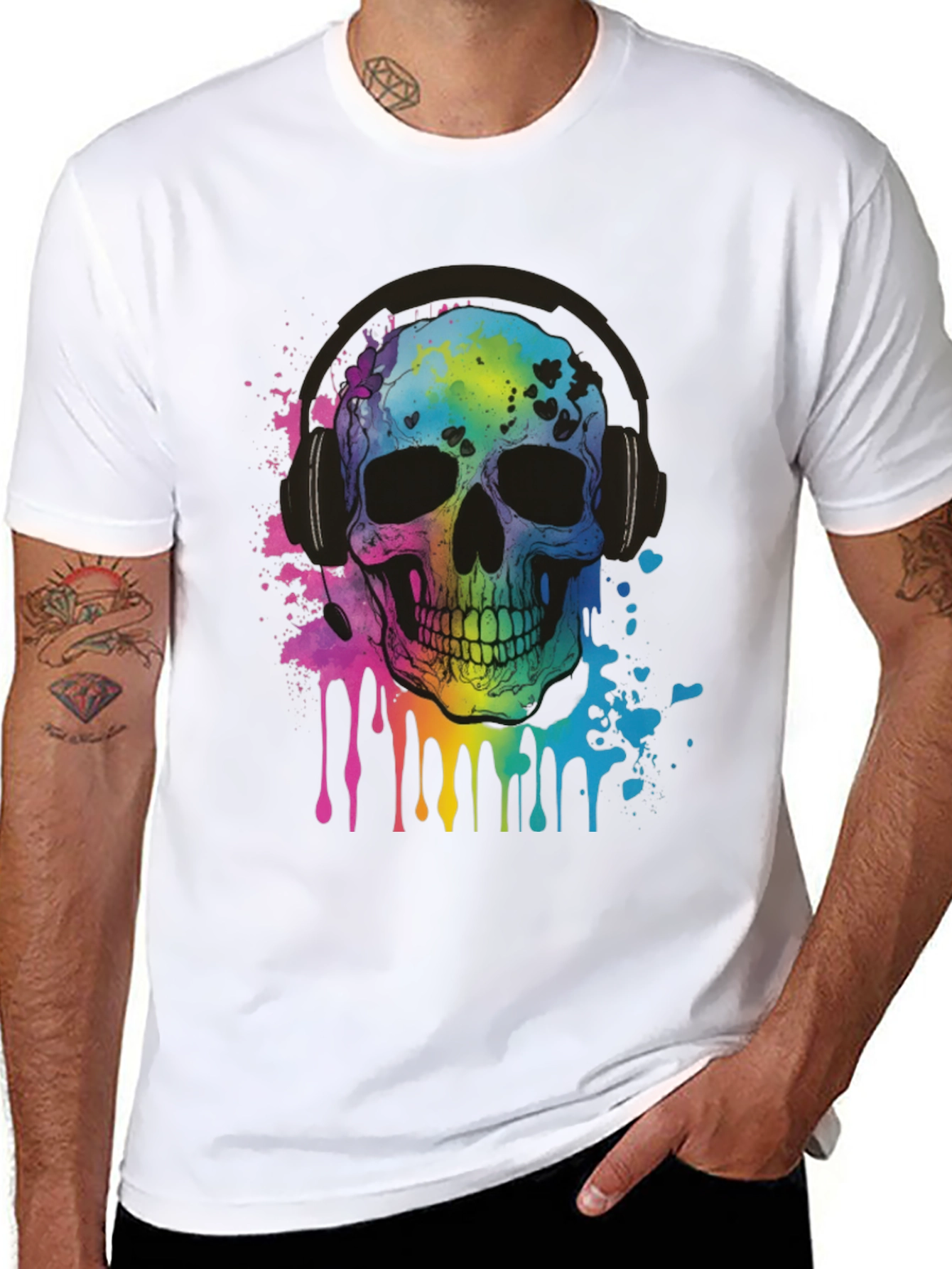 Rainbow Skull Graphic Tee - Music Lovers T-Shirt