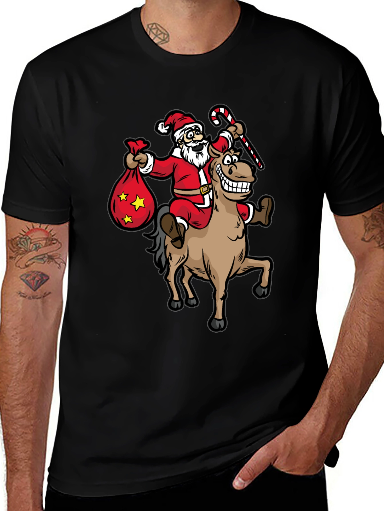 Santa Riding Horse T-Shirt - Christmas Holiday Fun