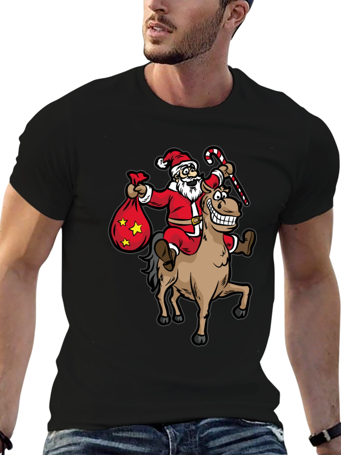 Santa Riding Horse T-Shirt - Christmas Holiday Fun