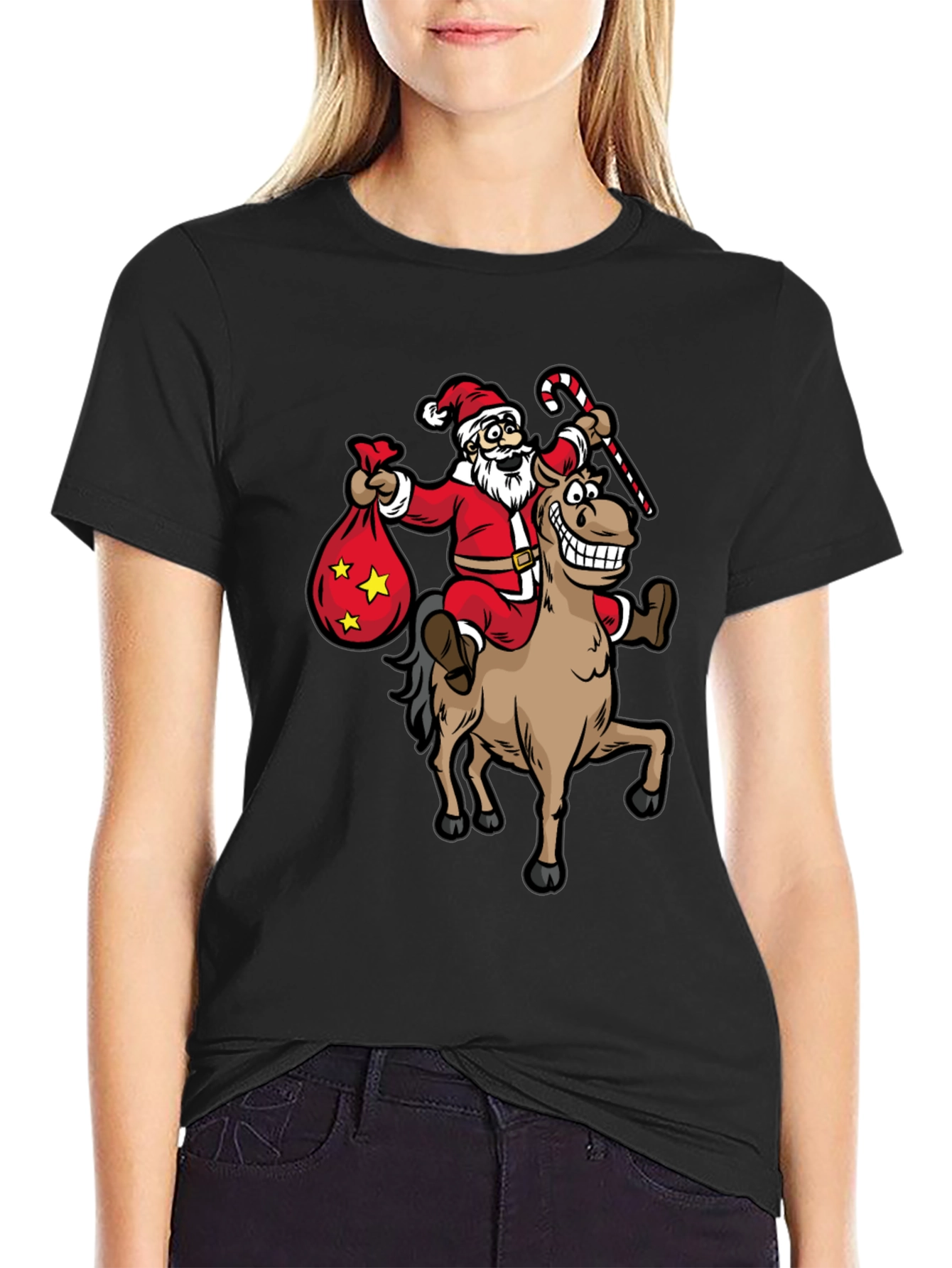 Santa Riding Horse T-Shirt - Christmas Holiday Fun