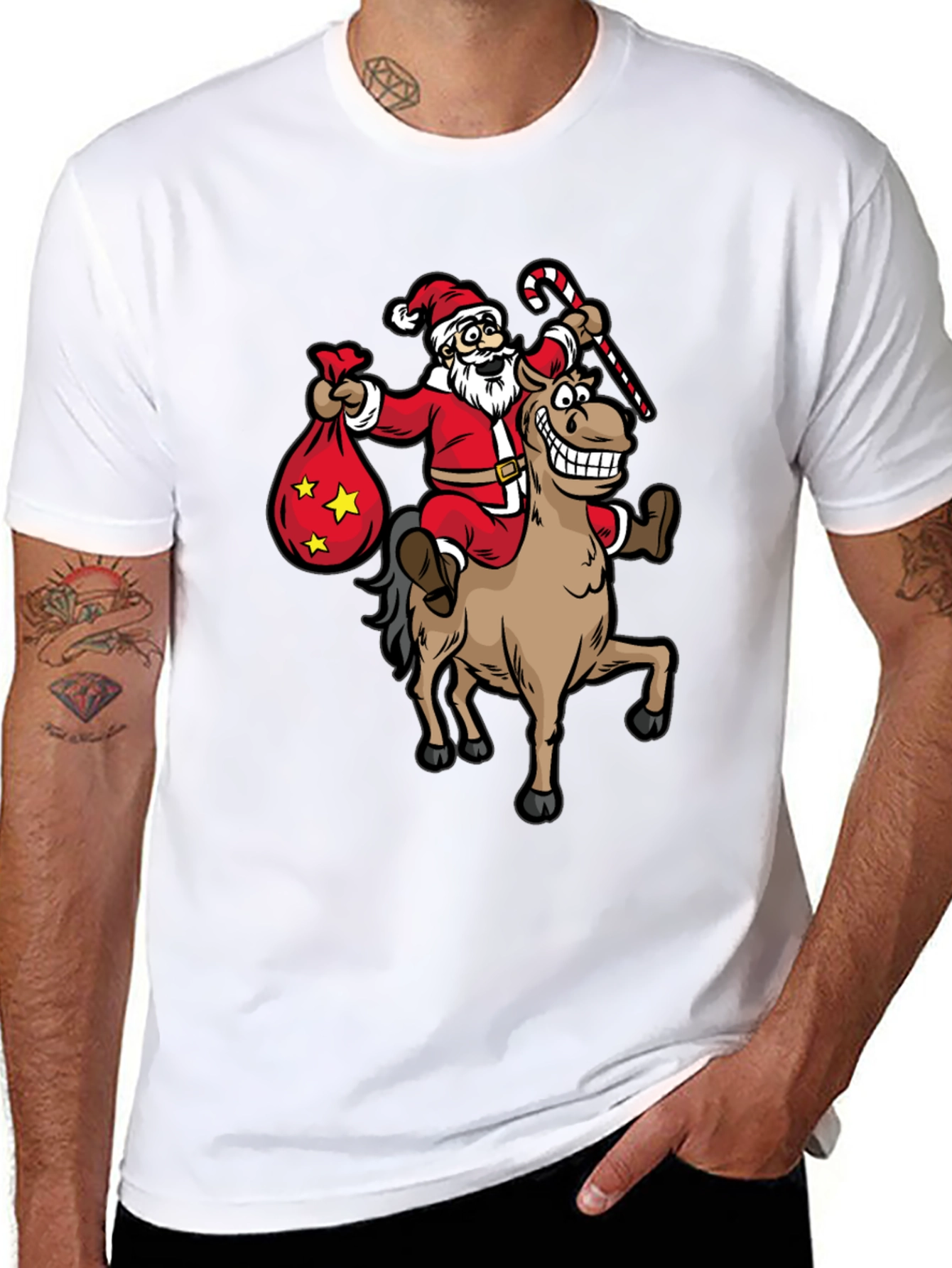 Santa Riding Horse T-Shirt - Christmas Holiday Fun