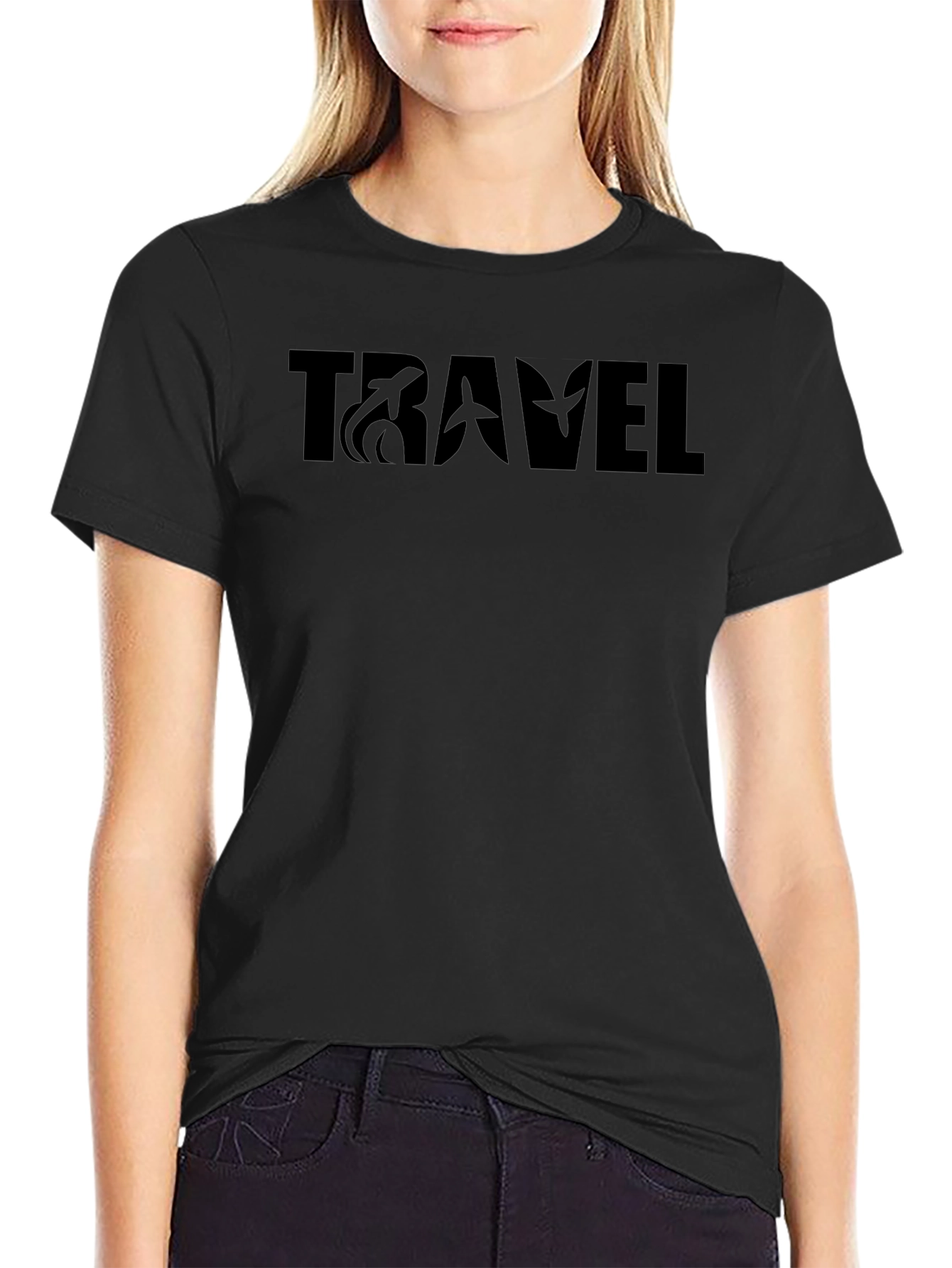 Travel Graphic T-Shirt - Black Crew Neck Tee