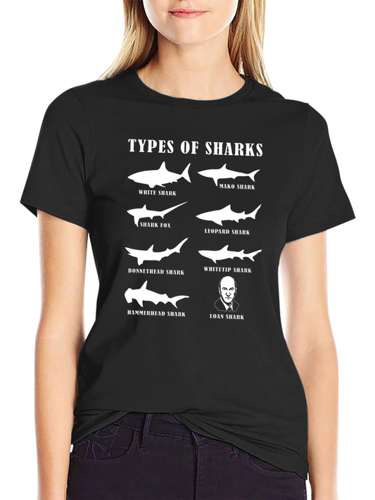 Types of Sharks Black Graphic T-Shirt