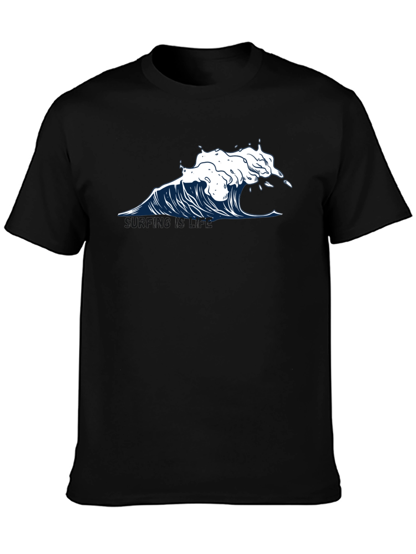 Wave Graphic T-Shirt - Black Cotton Tee