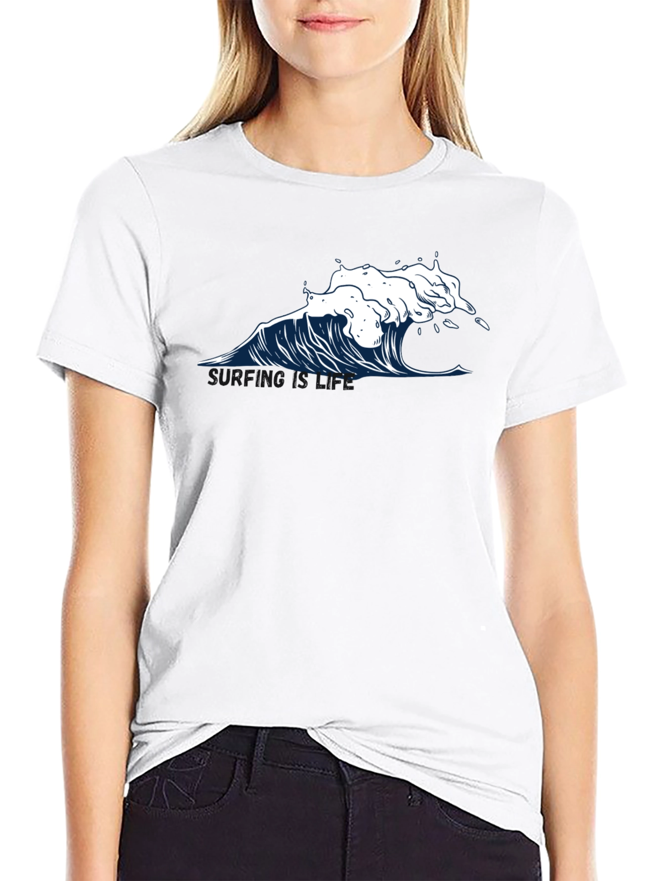 Wave Graphic T-Shirt - Black Cotton Tee