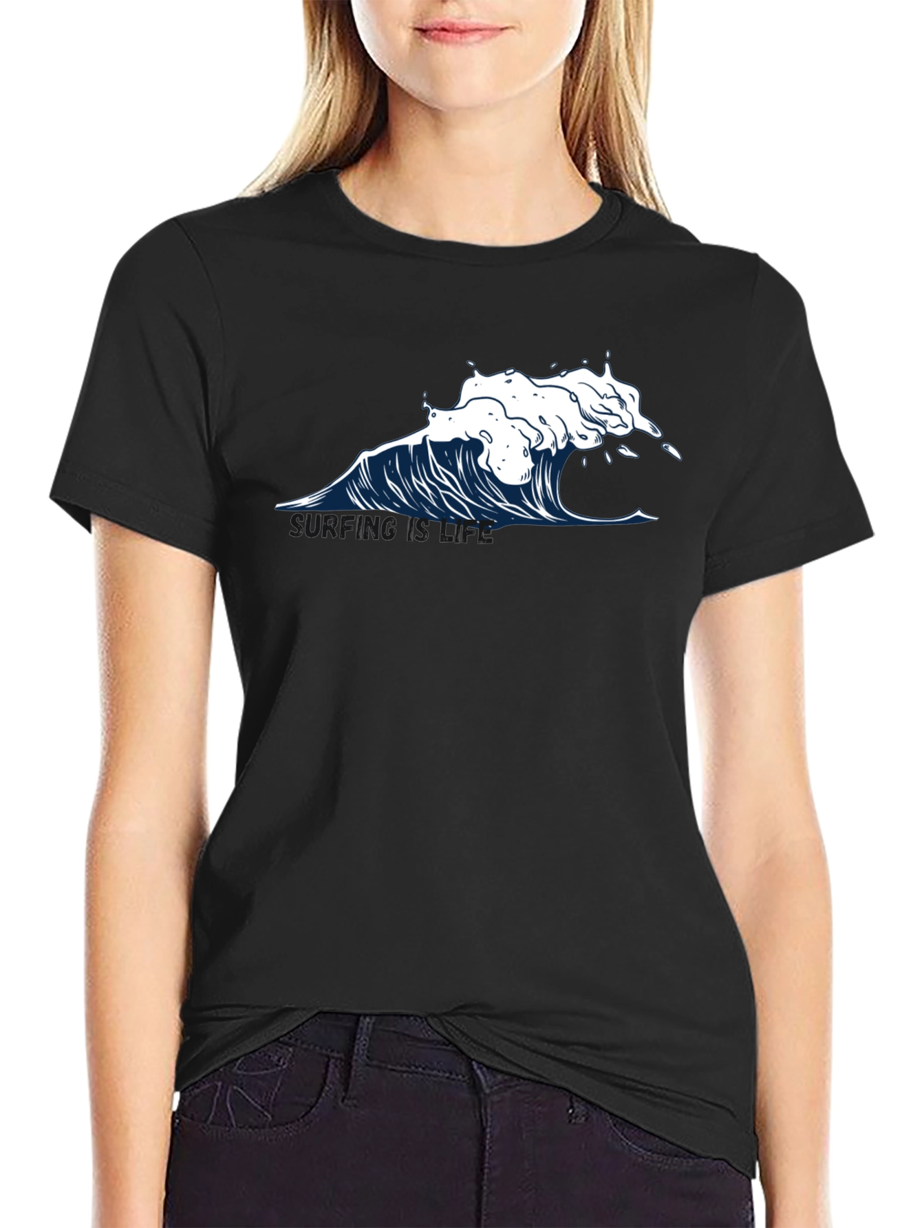 Wave Graphic T-Shirt - Black Cotton Tee