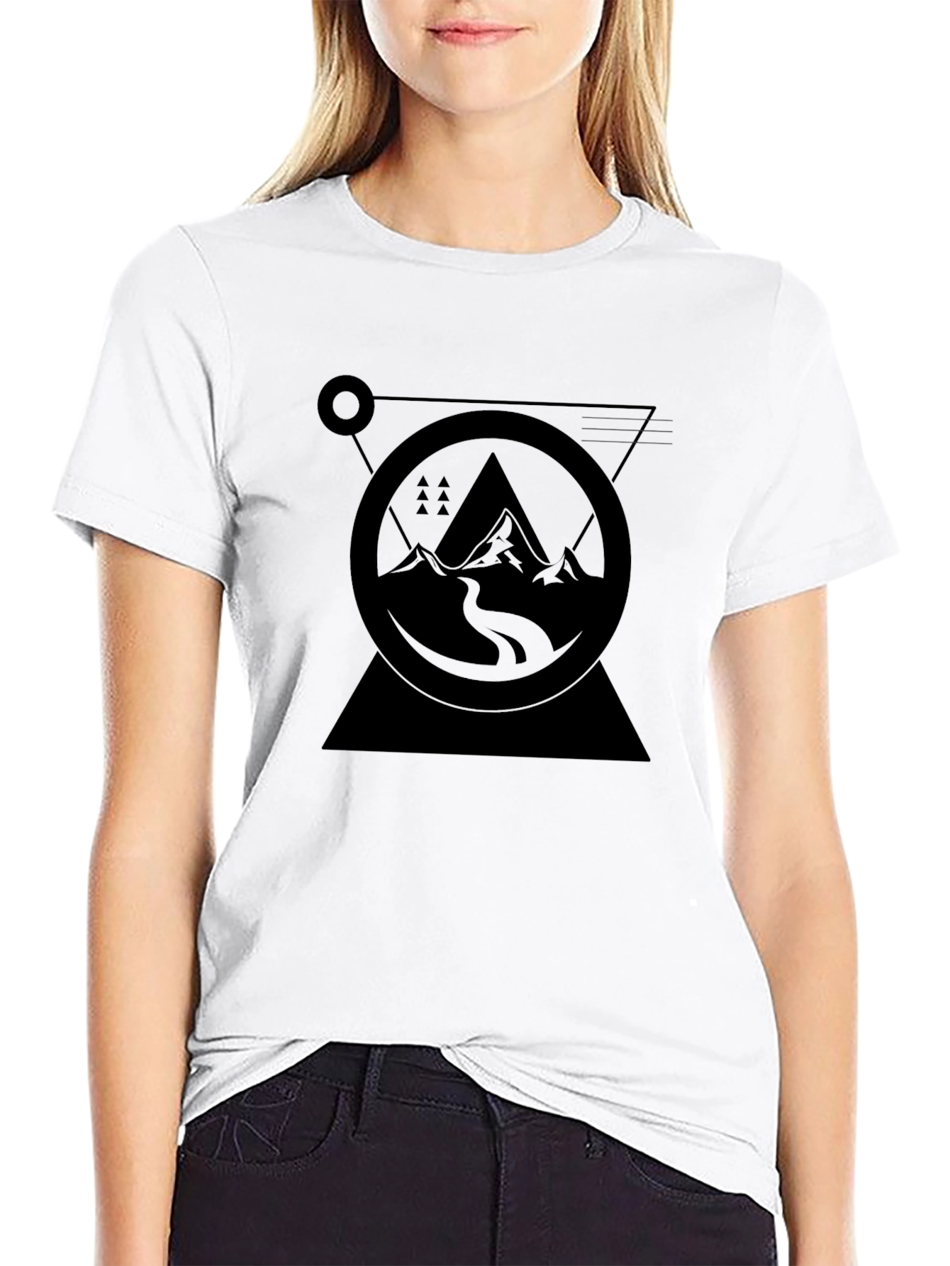Geometric Mountain Graphic Black T-Shirt