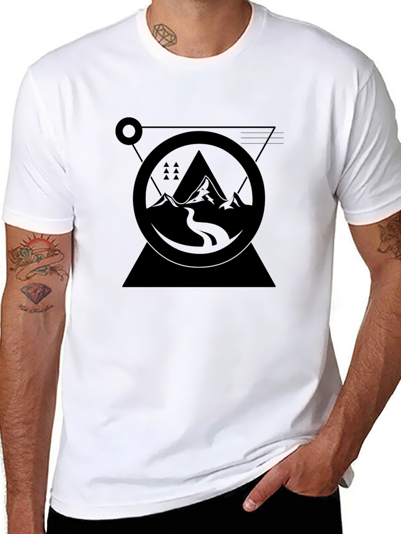 Geometric Mountain Graphic Black T-Shirt