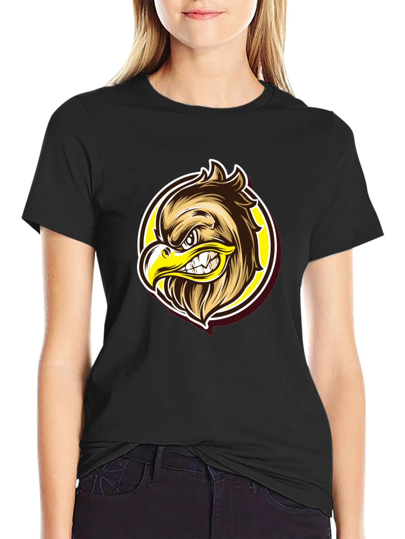 Eagle Graphic Black T-Shirt - Fierce Cartoon Design