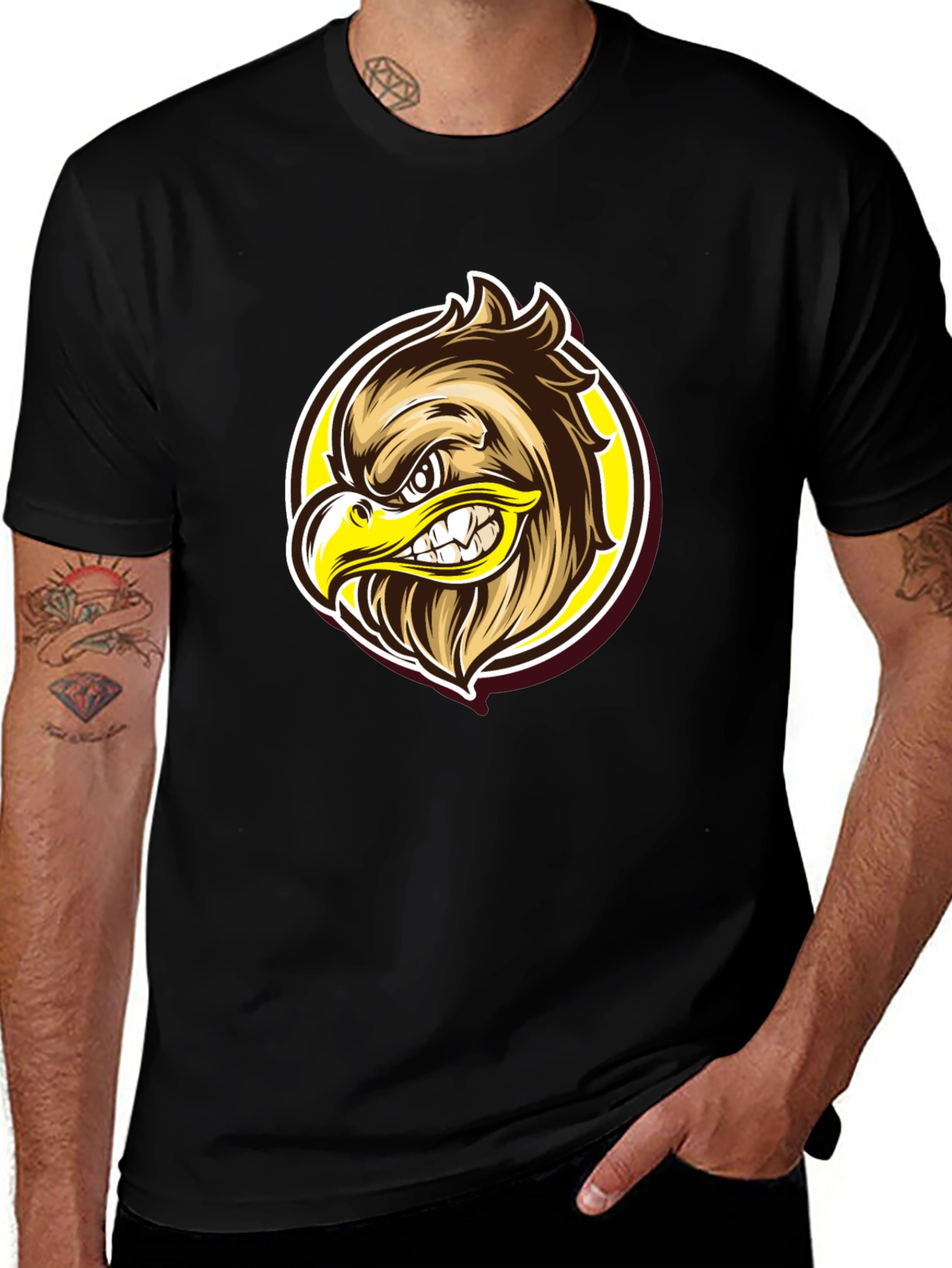 Eagle Graphic Black T-Shirt - Fierce Cartoon Design