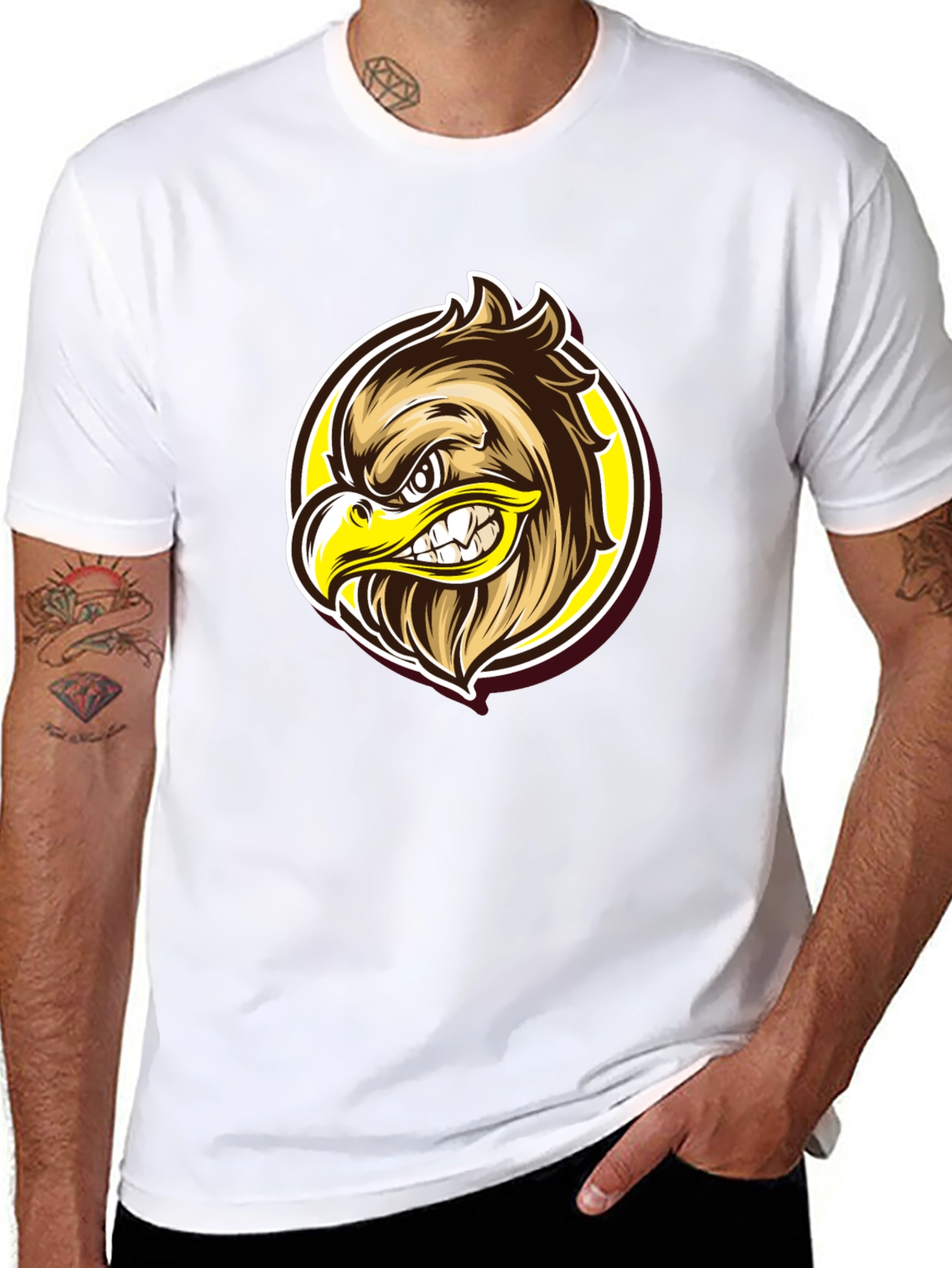 Eagle Graphic Black T-Shirt - Fierce Cartoon Design