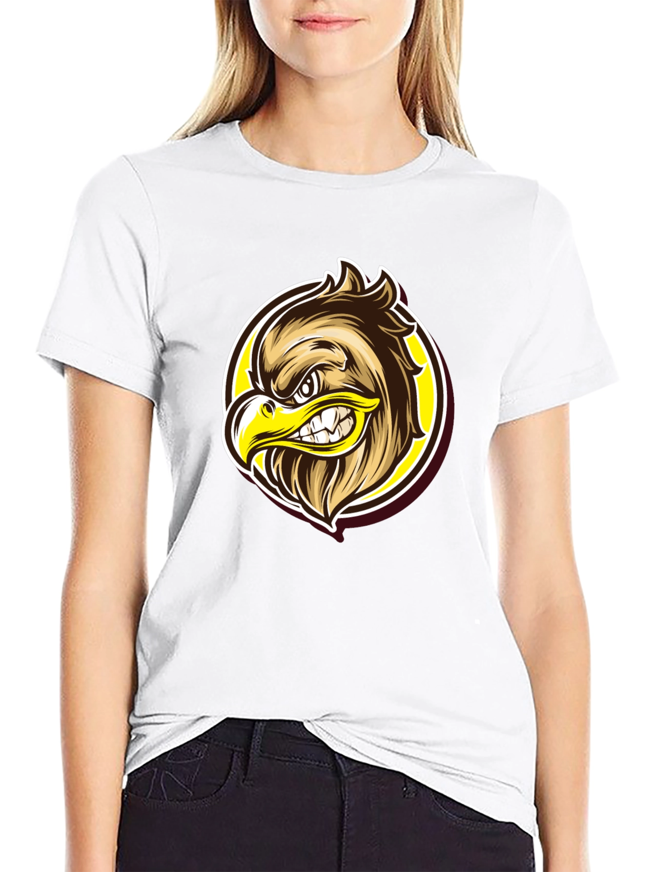 Eagle Graphic Black T-Shirt - Fierce Cartoon Design