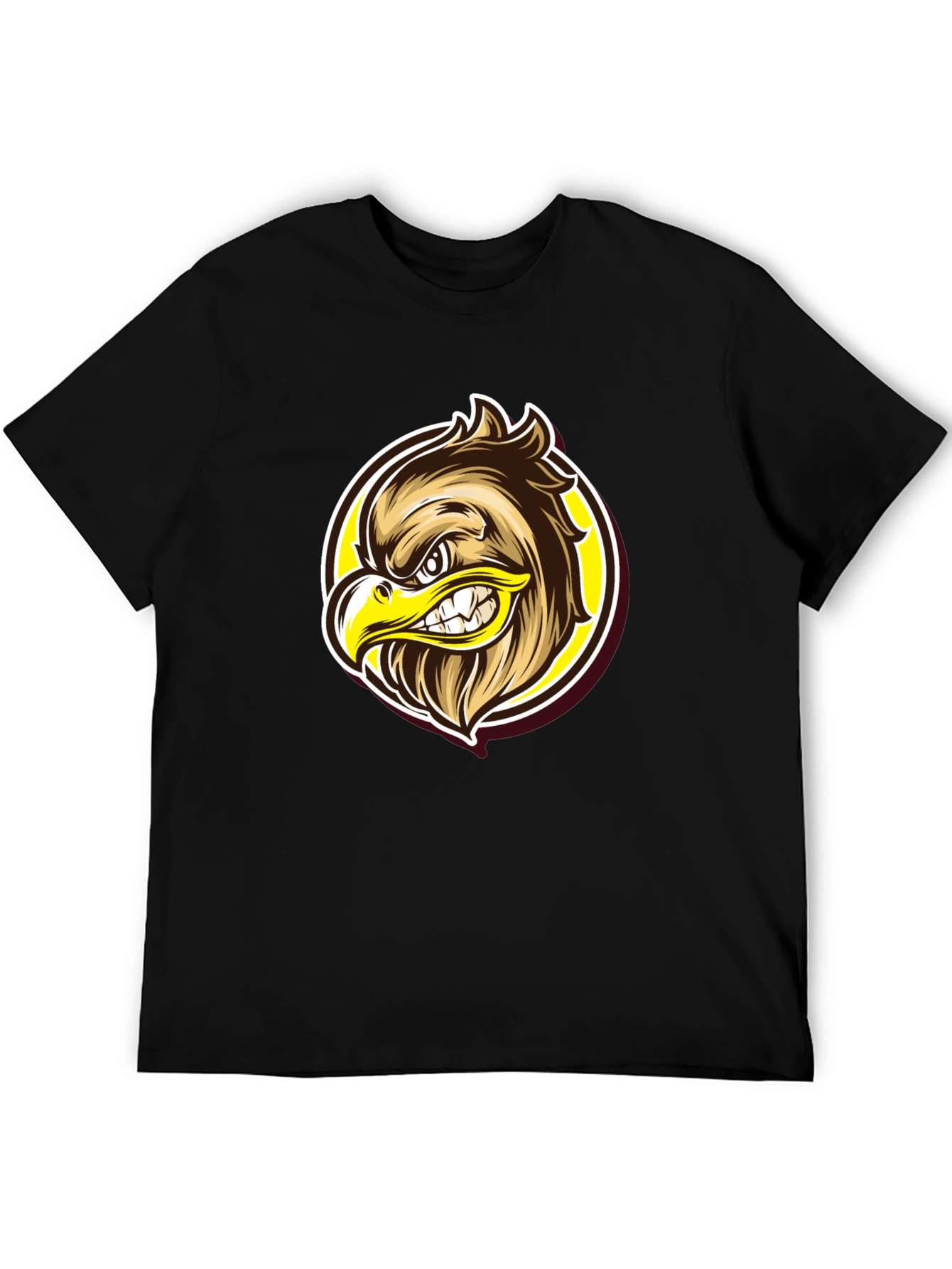 Eagle Graphic Black T-Shirt - Fierce Cartoon Design