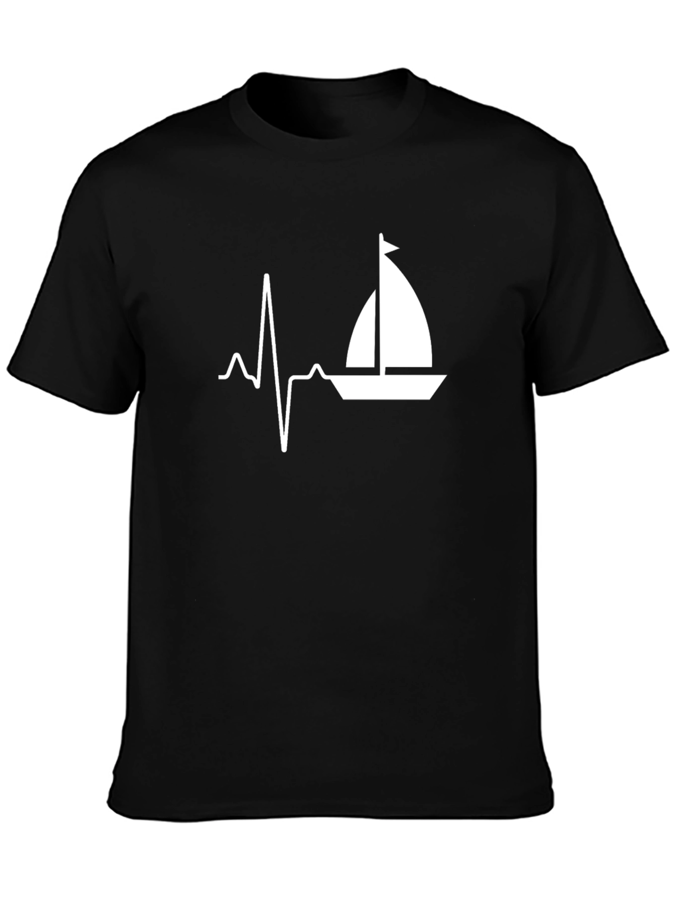 Sailboat Heartbeat Graphic Tee - Black