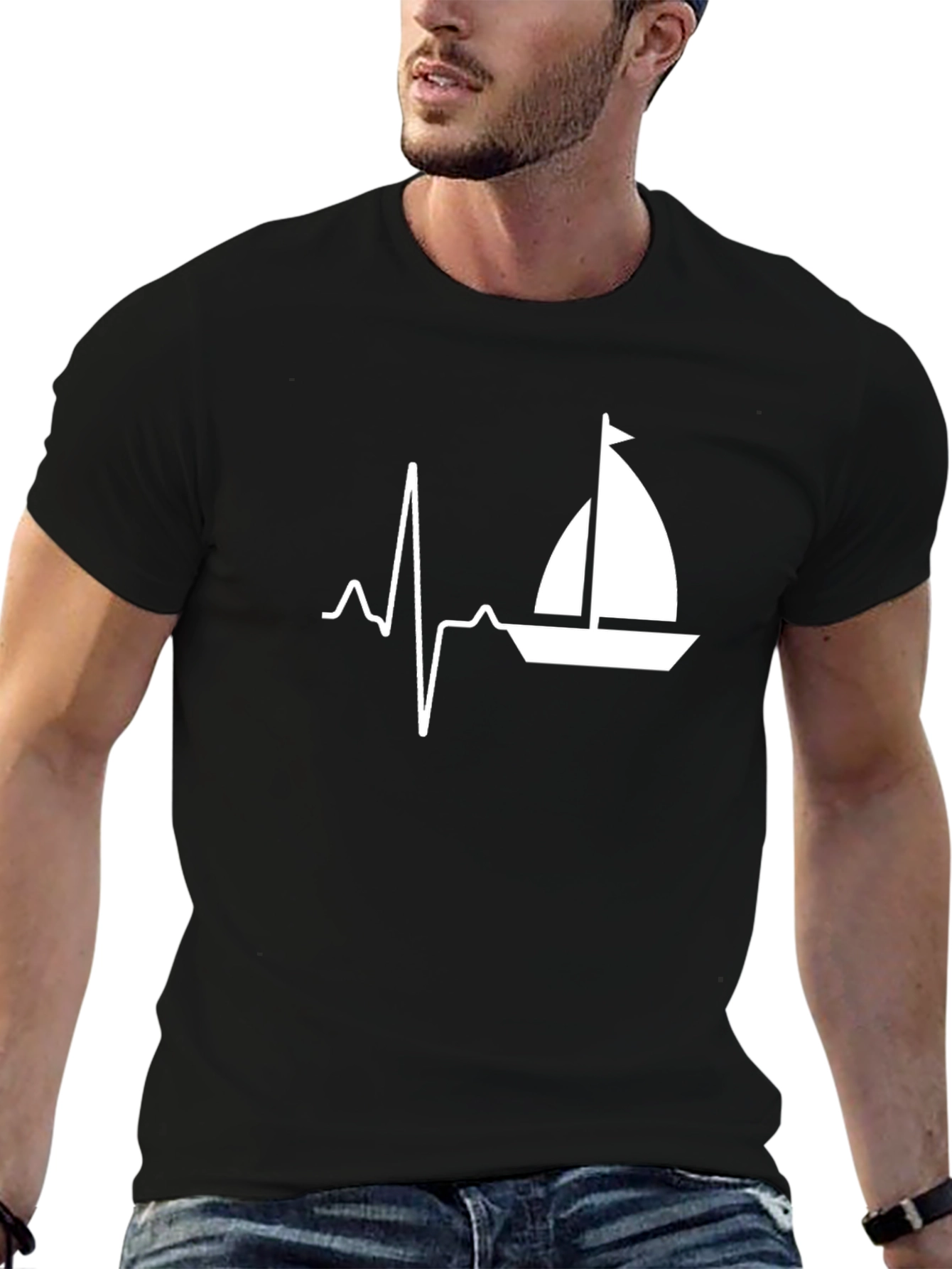 Sailboat Heartbeat Graphic Tee - Black