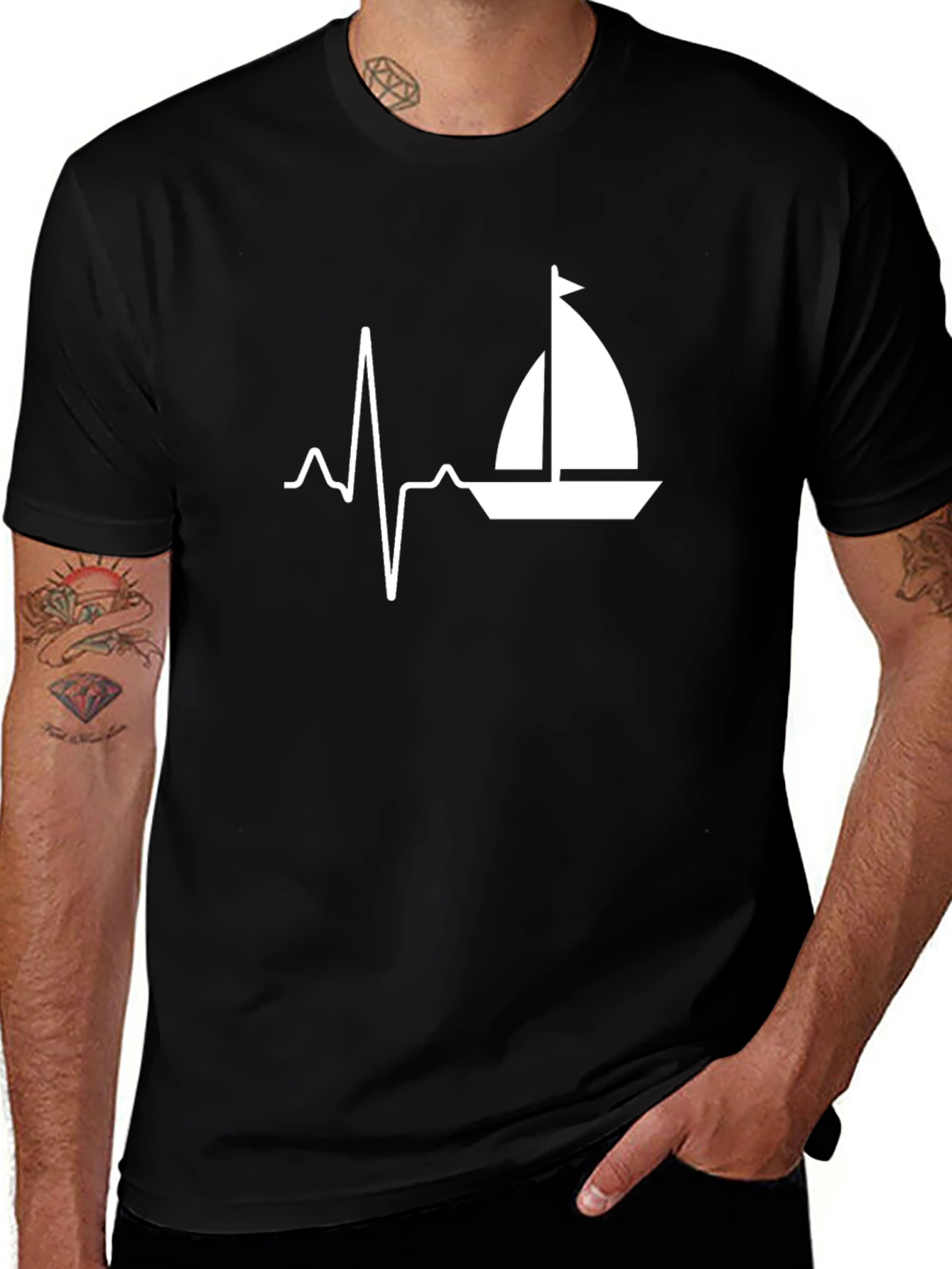 Sailboat Heartbeat Graphic Tee - Black