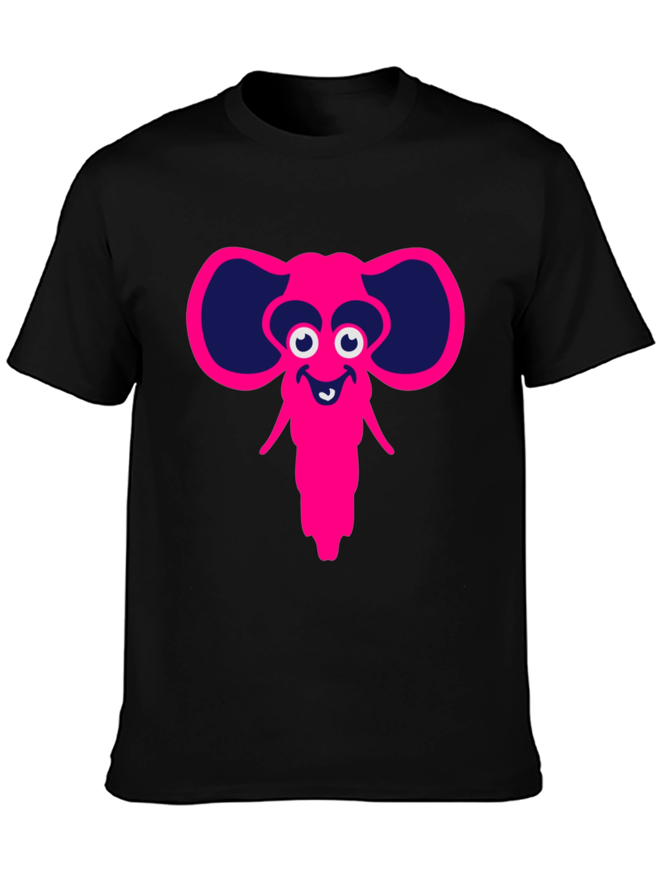 Cartoon Elephant Graphic Tee - Black