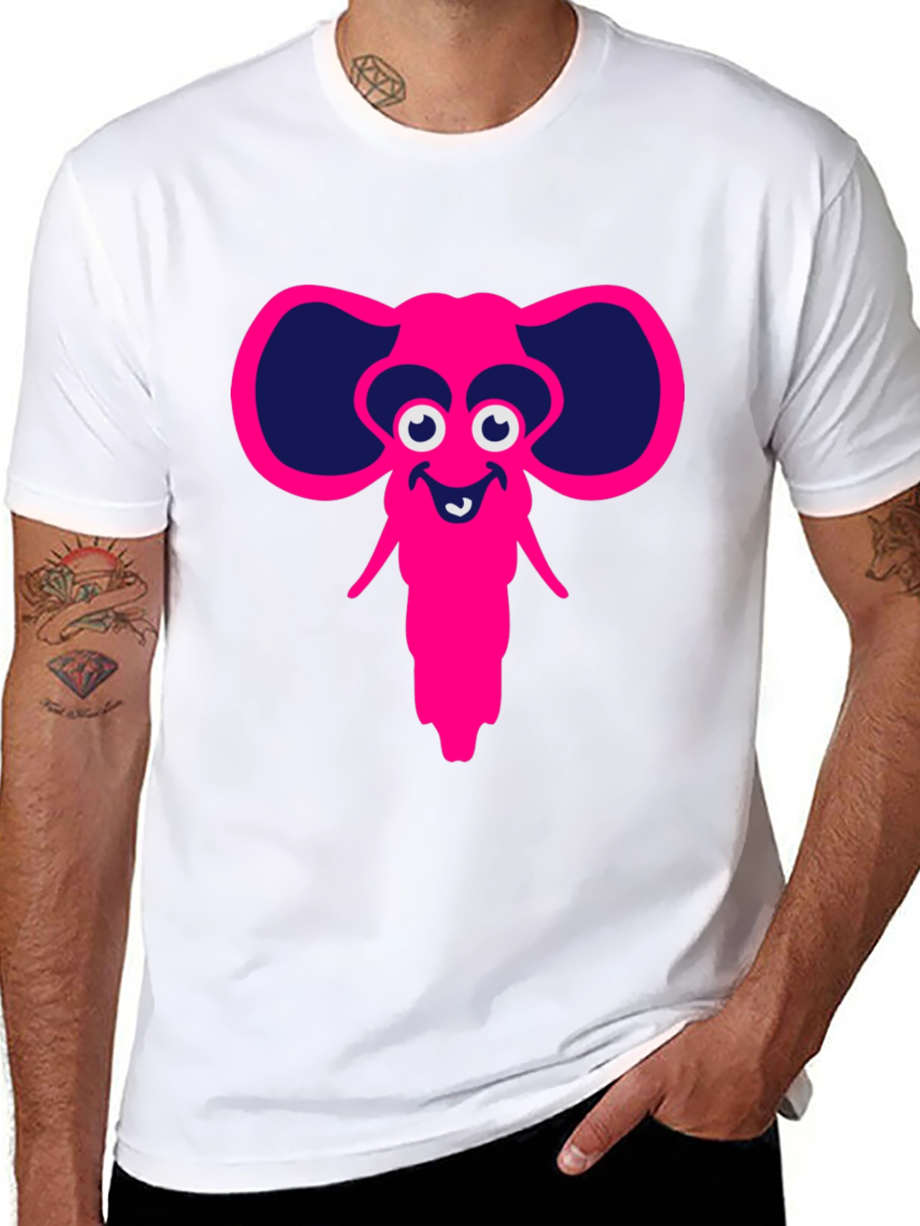 Cartoon Elephant Graphic Tee - Black