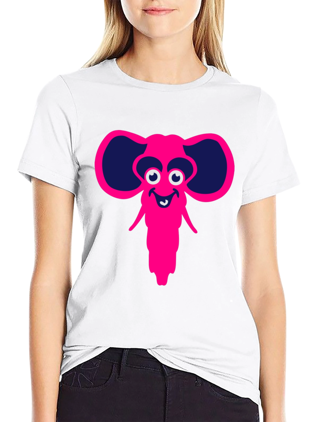 Cartoon Elephant Graphic Tee - Black