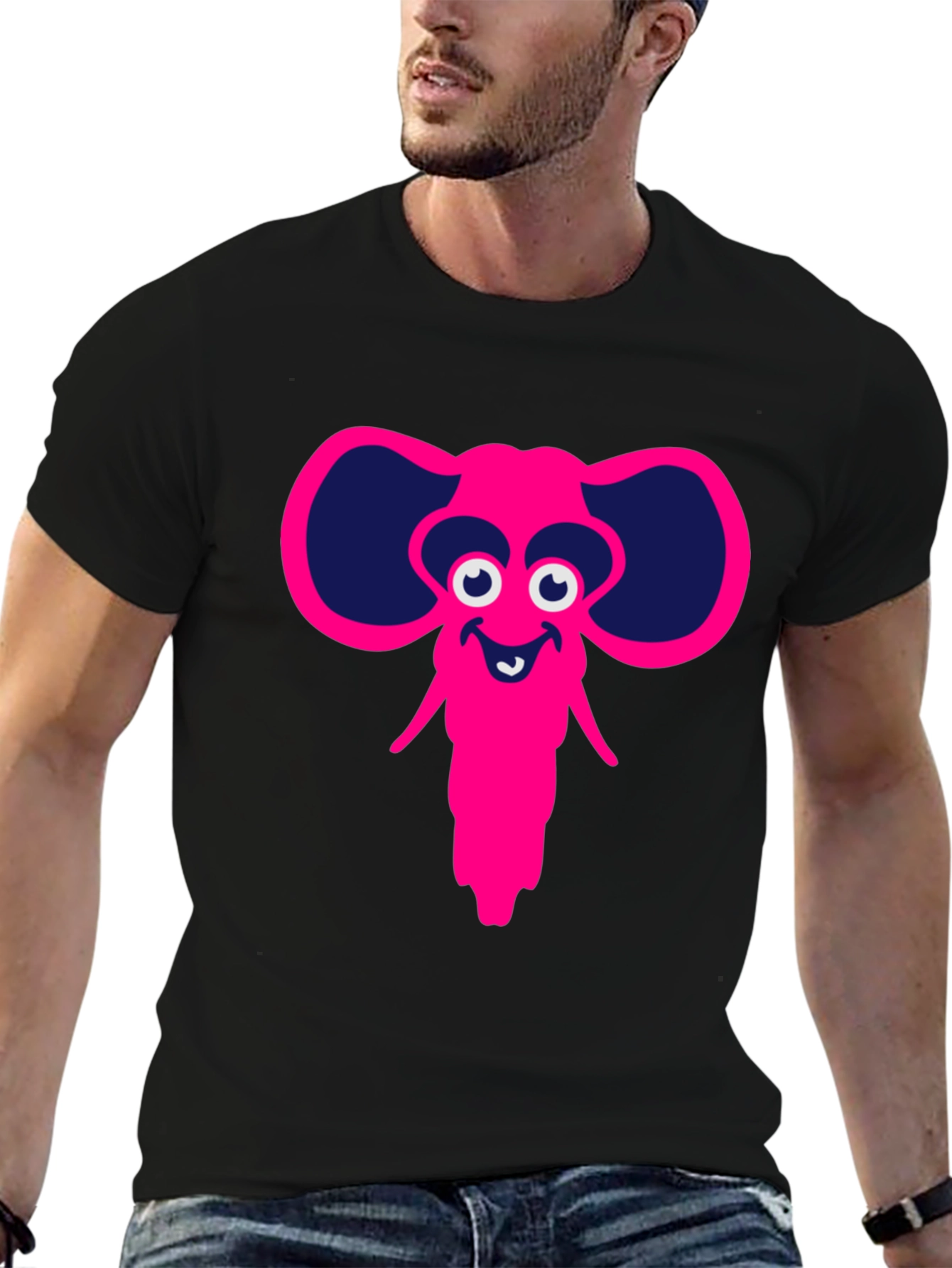 Cartoon Elephant Graphic Tee - Black