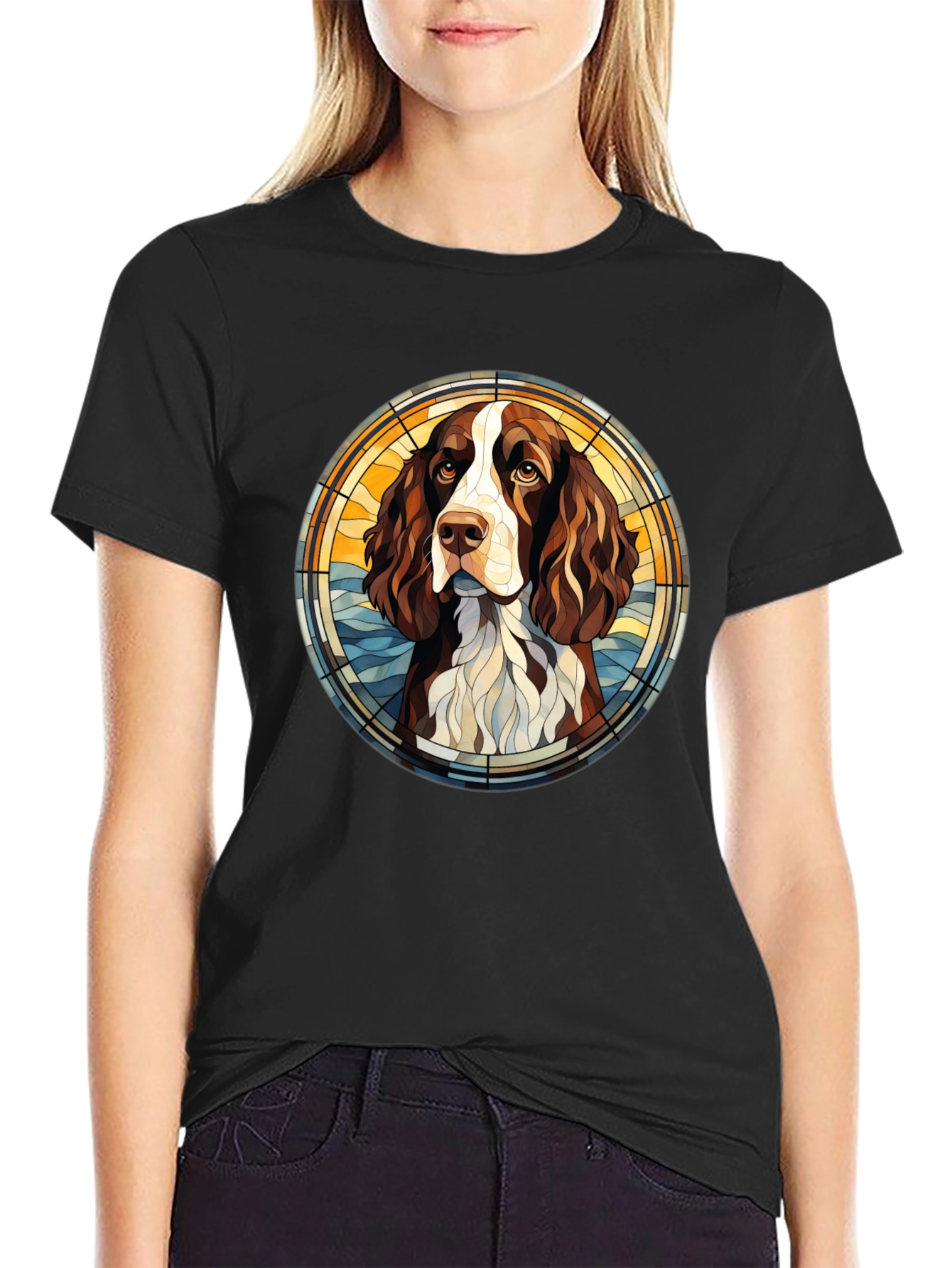 Dog Breed Art T-Shirt - Springer Spaniel Stained Glass