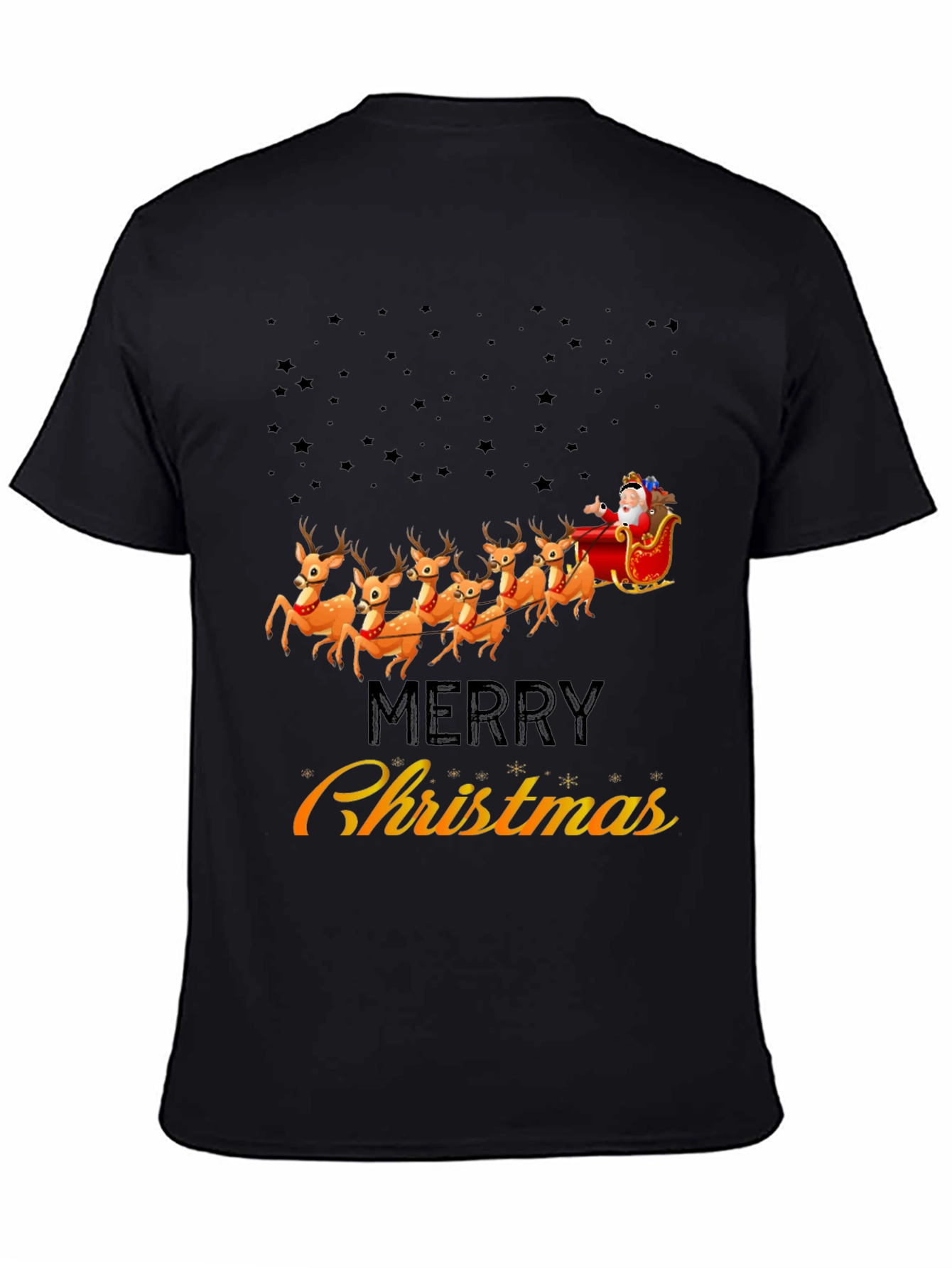 Merry Christmas Santa Sleigh Reindeer Graphic T-Shirt