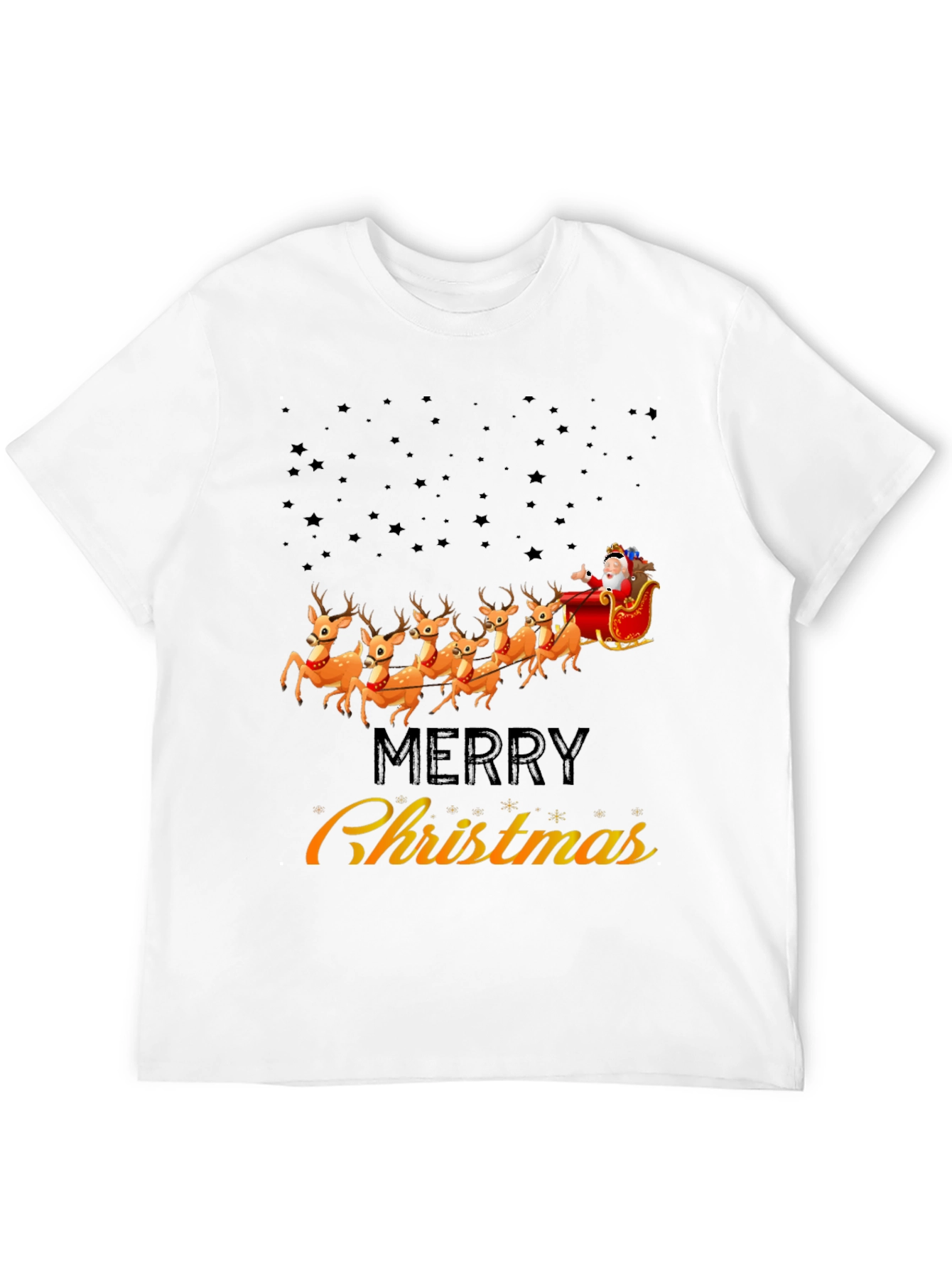 Merry Christmas Santa Sleigh Reindeer Graphic T-Shirt