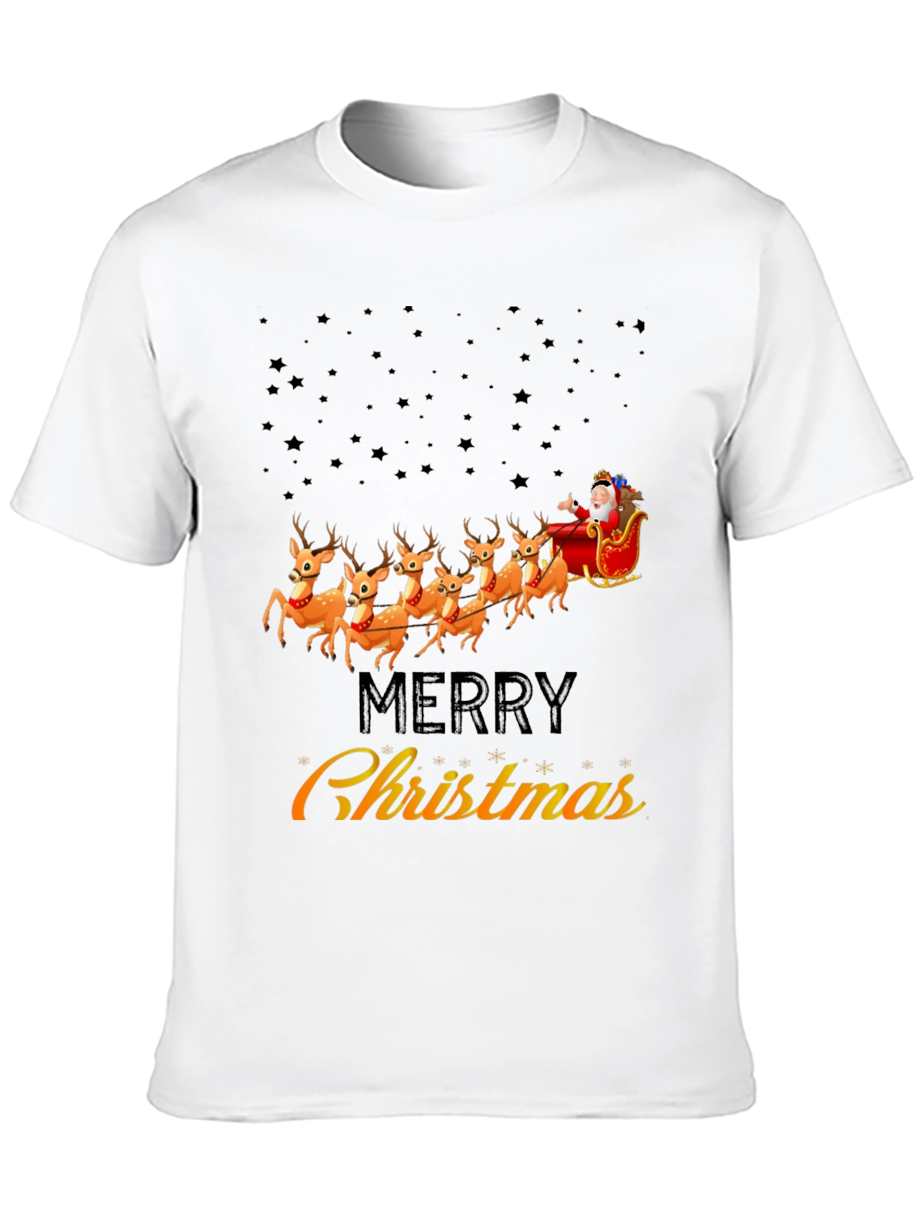 Merry Christmas Santa Sleigh Reindeer Graphic T-Shirt