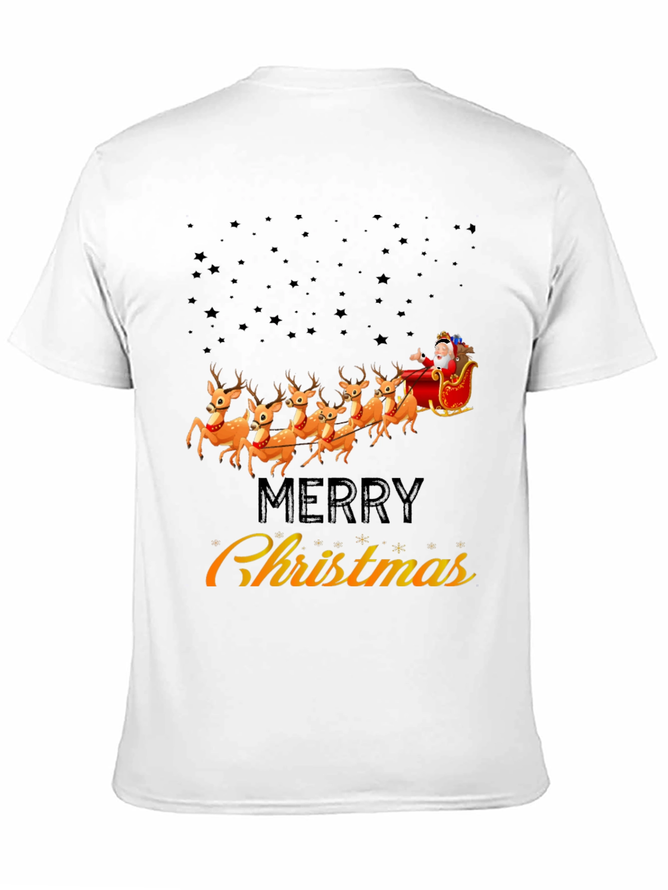 Merry Christmas Santa Sleigh Reindeer Graphic T-Shirt