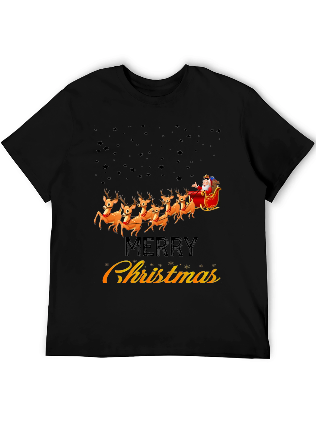 Merry Christmas Santa Sleigh Reindeer Graphic T-Shirt