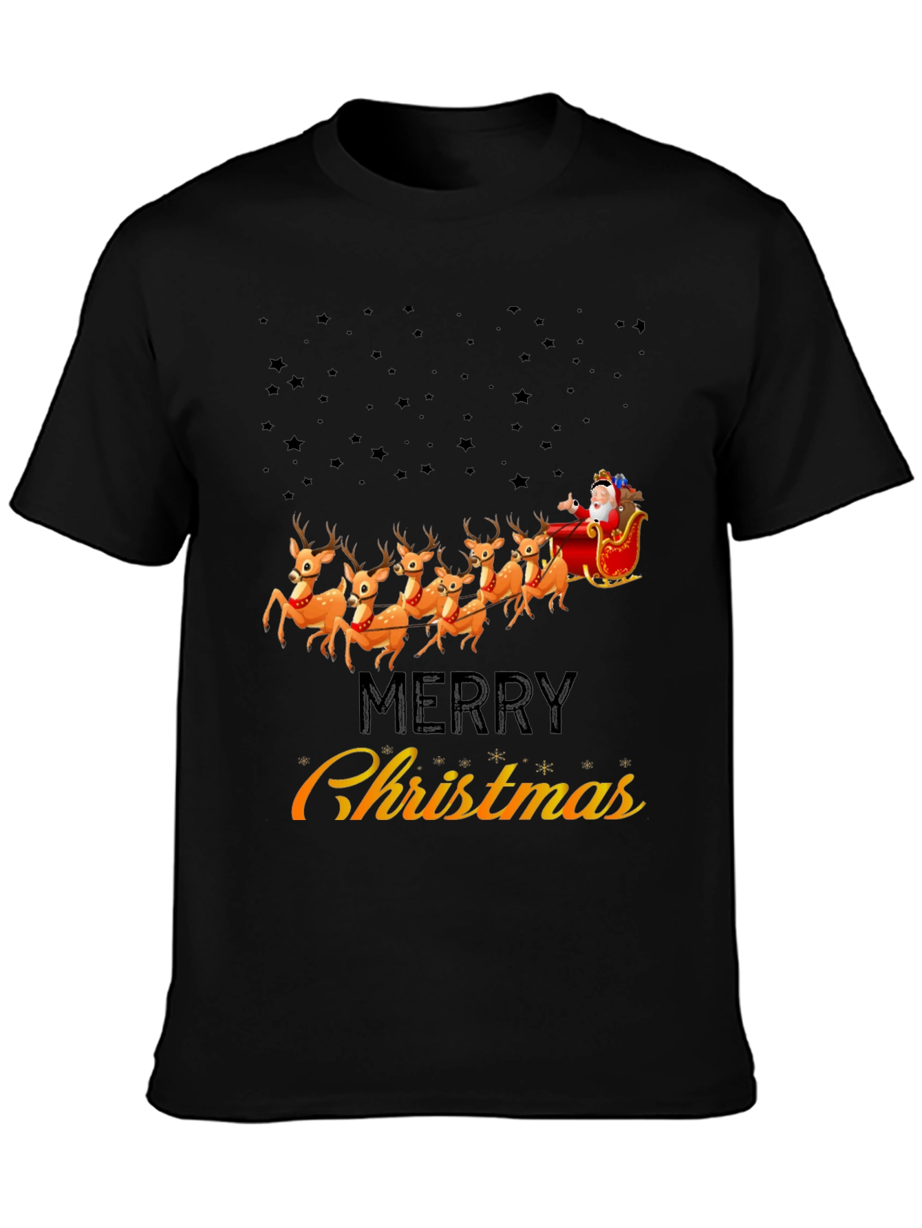 Merry Christmas Santa Sleigh Reindeer Graphic T-Shirt