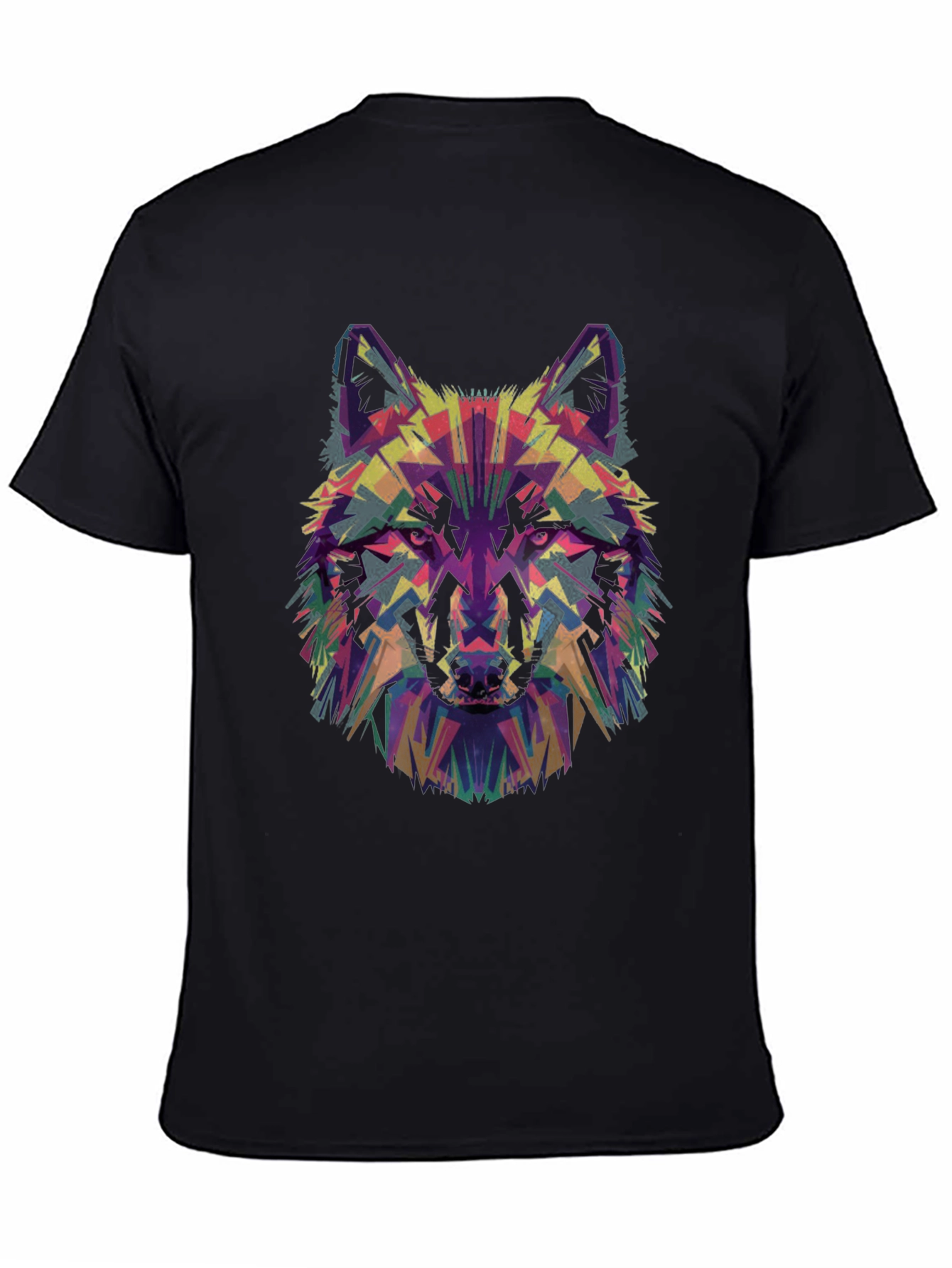 Abstract Wolf Head Graphic Print Black T-Shirt